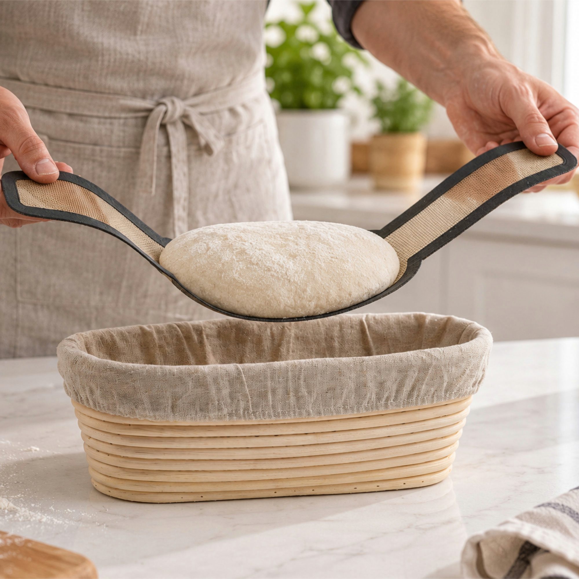 Mahlzeit Topf-Set Gusseisen Brottopf Set pre-seasoned, 3,2 Liter, mit Gärkörbchen, Gusseisen, Thermoresistent bis +450 °C – Bild 3 von 5