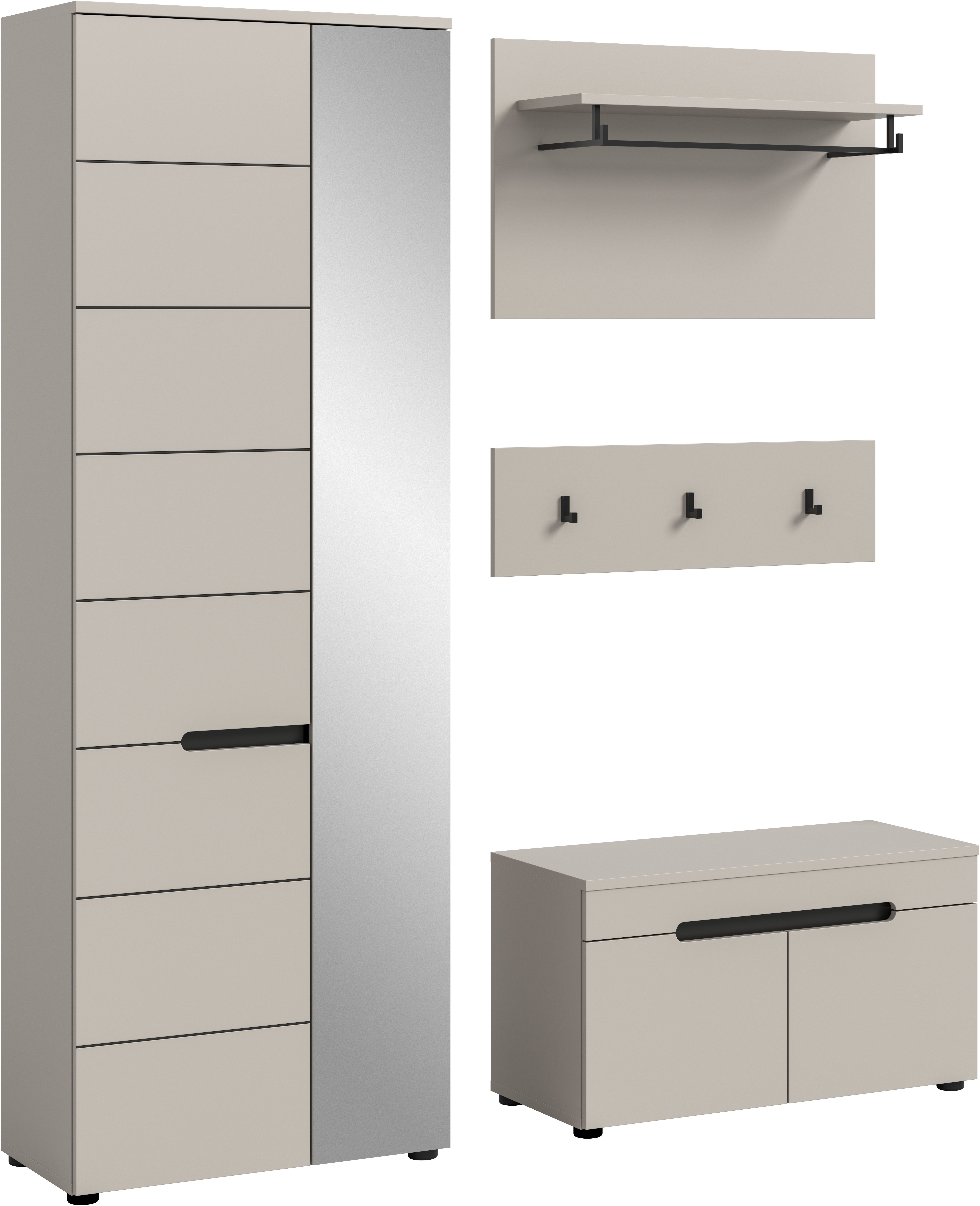Home affaire Garderoben-Set REHAT, TOPSELLER!, 4-teilig, Breite 160cm, individuell stellbar, (Set, 3-St., bestehend aus: Garderobenschrank, Sitzbank, Paneel, Hakenleiste), Garderobenkombination, Kombination, Set, Flurgarderobe, Diele
