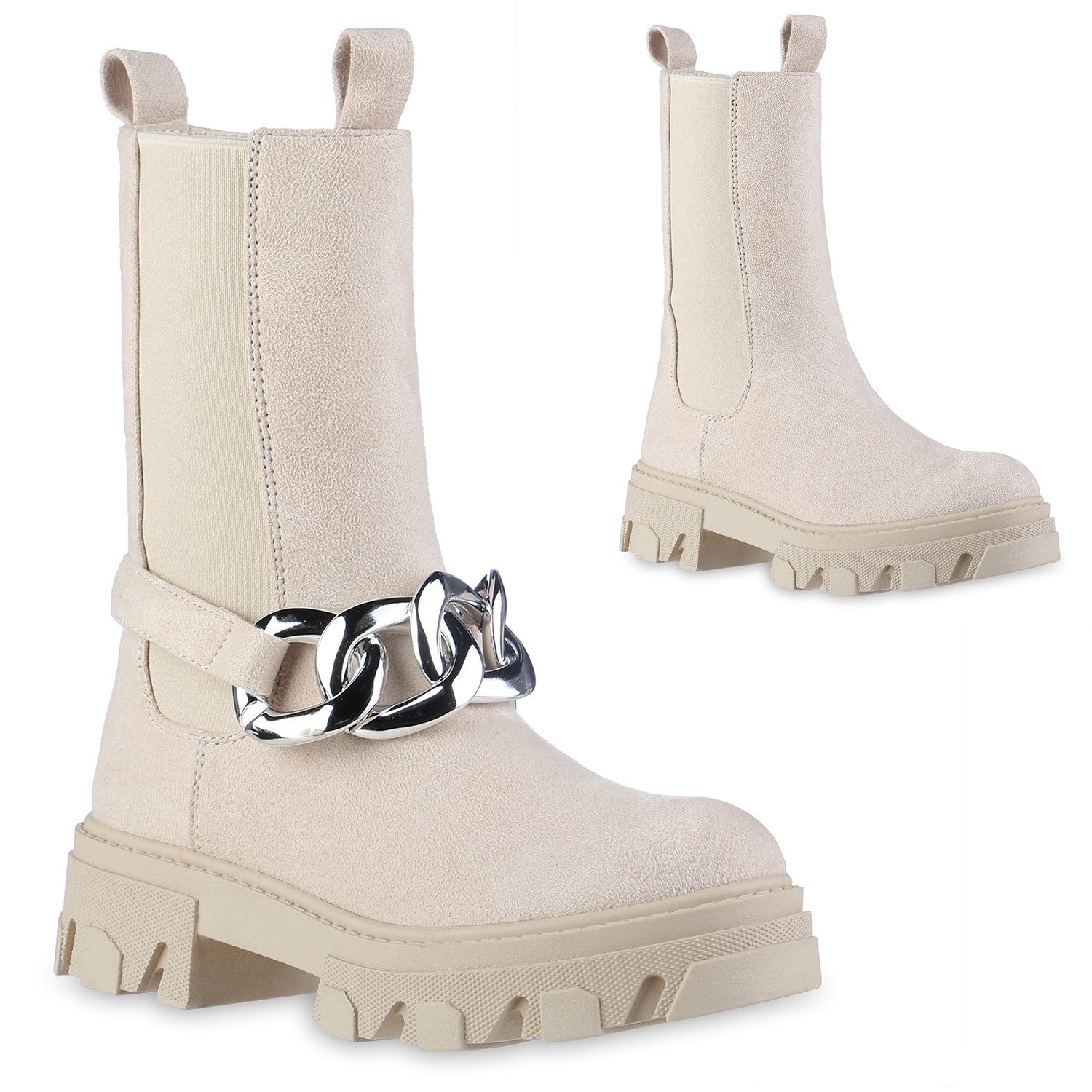 VAN HILL 837801 Plateaustiefel Damen Leicht Gefütterte Plateaustiefel Stiefel Ketten