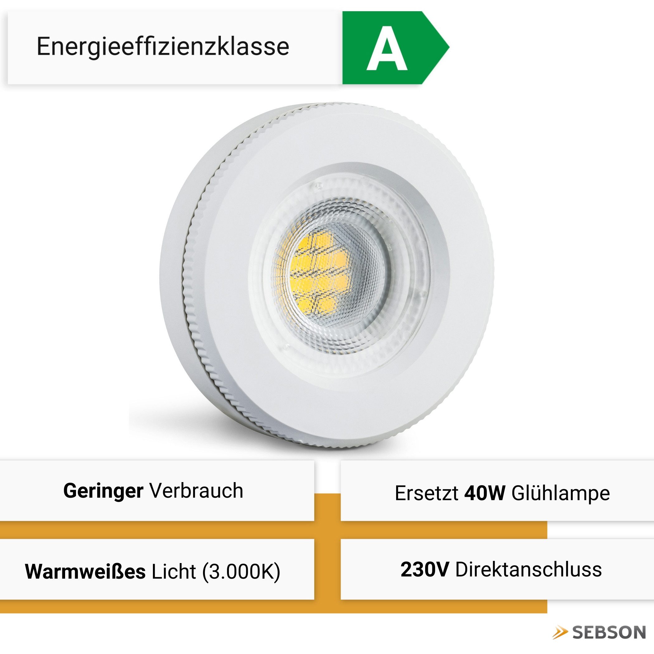 SEBSON LED-Leuchtmittel LED Lampe GX53 Energieeffizienz A warmweiß 2,5W 450lm 230V 10er Set, GX53, 10 St., Warmweiß, Energieeffizienzklasse A Ø73mm flach 120° Abstrahlwinkel 230V