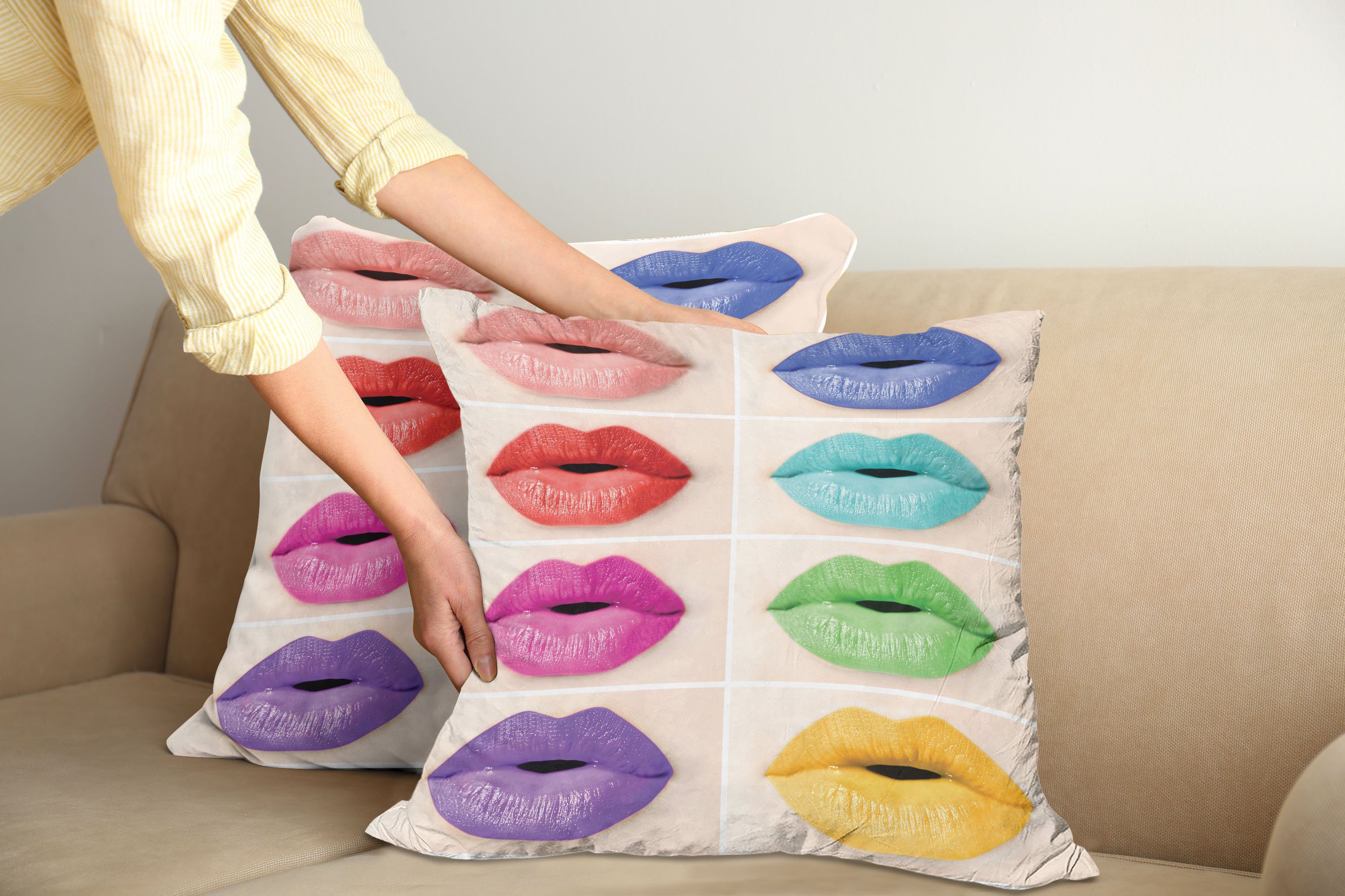 Collage Stück), Abakuhaus (2 Doppelseitiger Accent Mehrere Farben-Lippen-Palette Digitaldruck, Kissenbezüge Modern