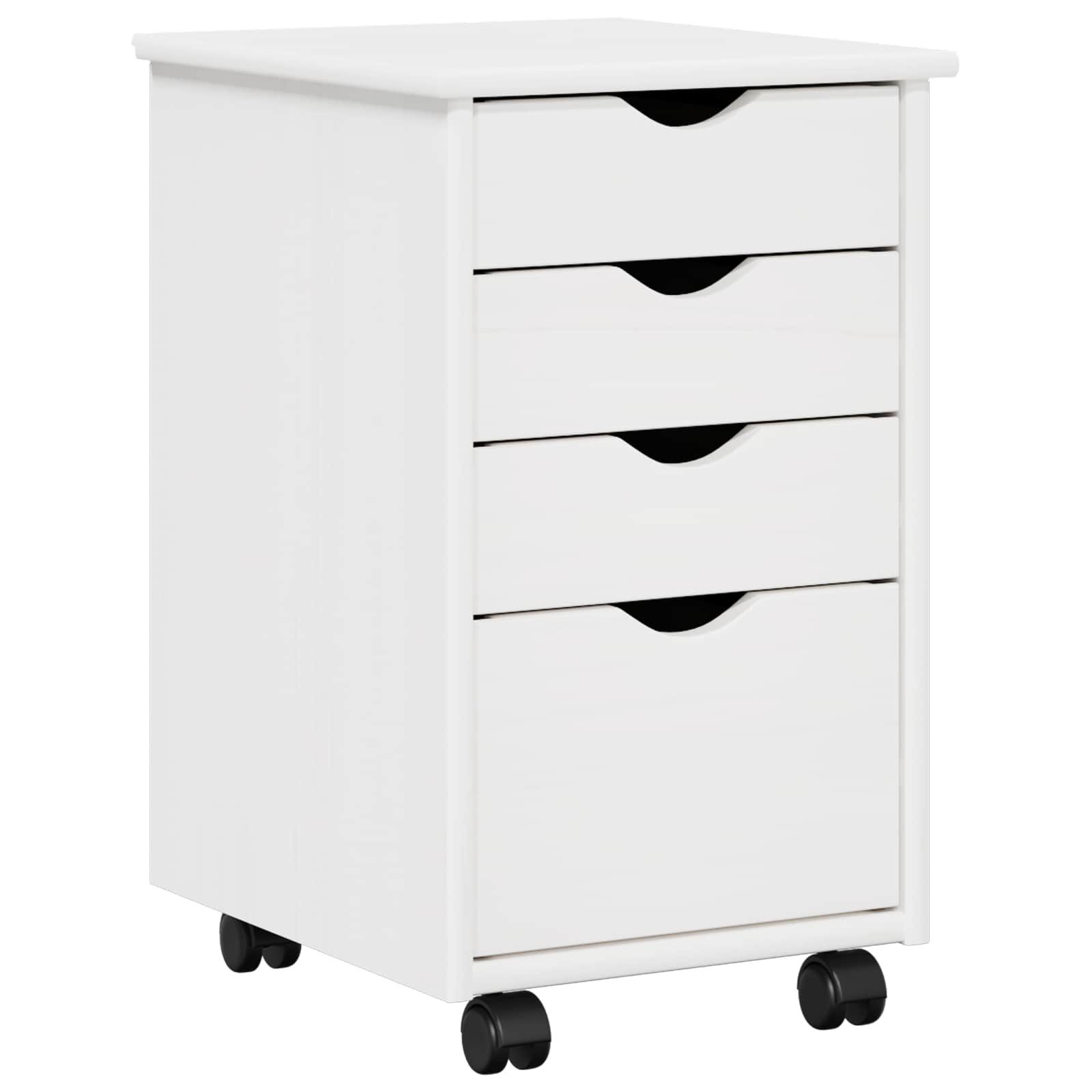 vidaXL Rollcontainer Rollschrank Mit Rad Weiß 34 x 39 x 56 cm Massives Kiefernholz, (1 St)