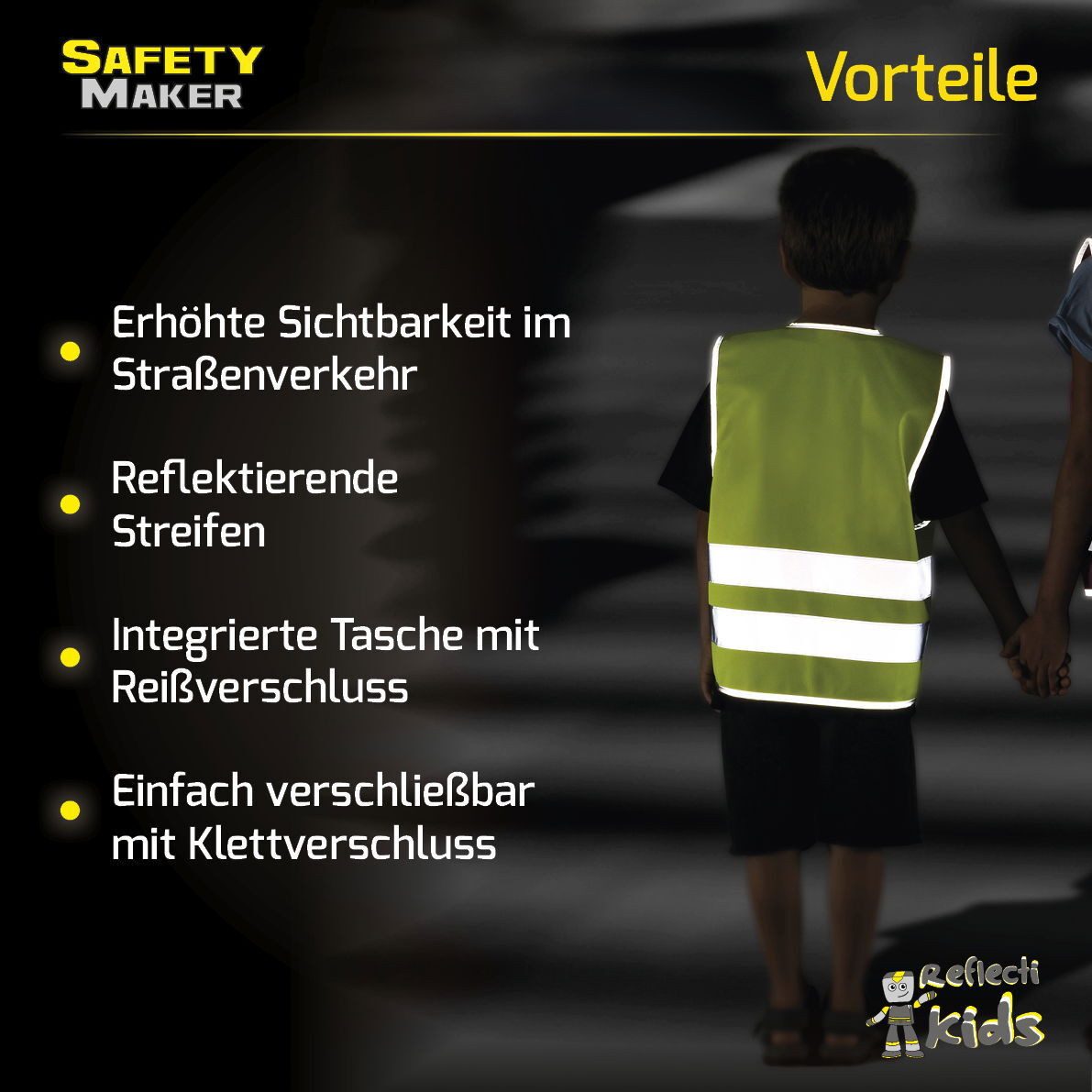 Safety Maker Reflektorband Sicherheitsweste 7-14 Jahre gelb, (1 St., 1 Stück)