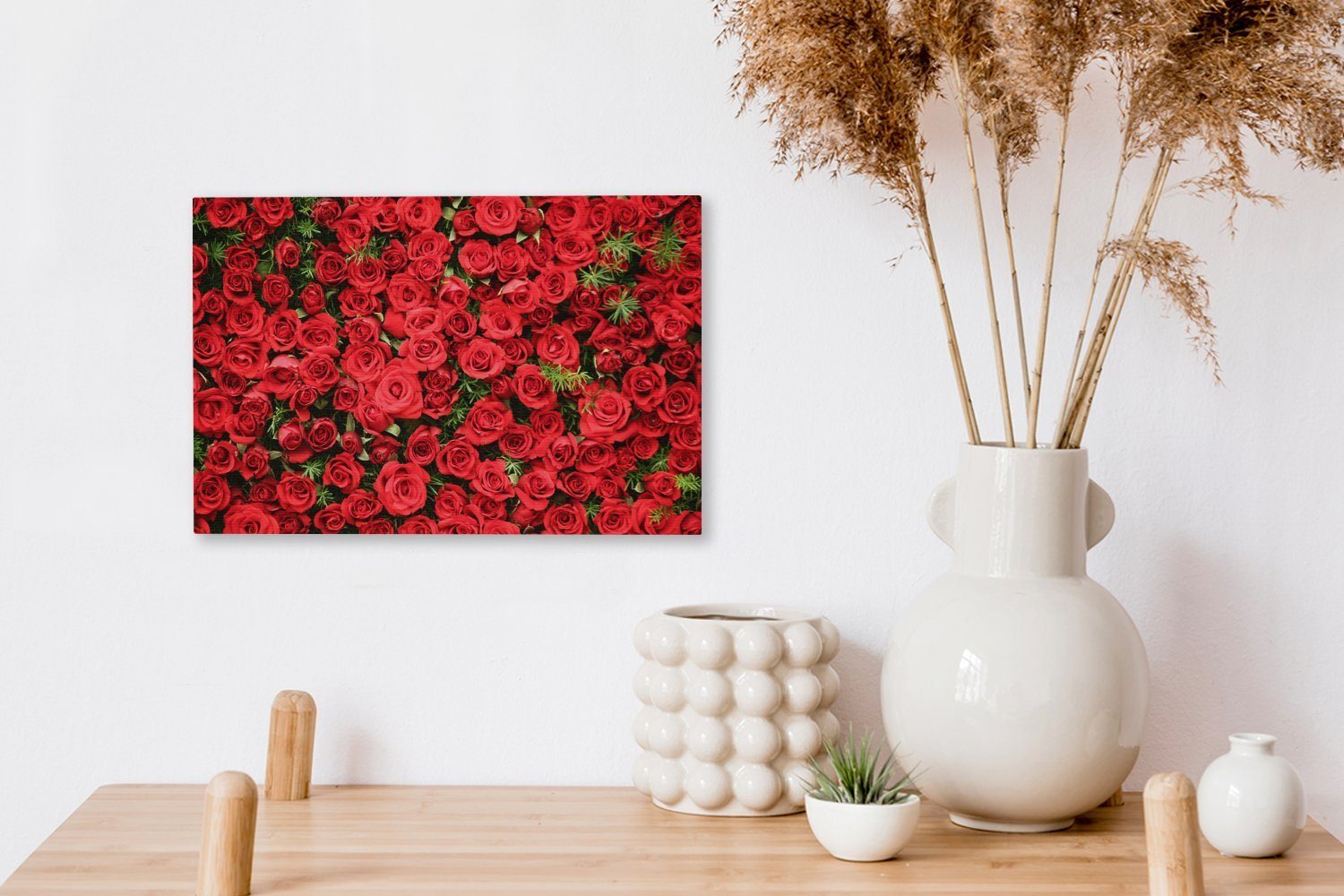 OneMillionCanvasses® Leinwandbild Rosen - Rot Leinwandbilder, Strauch, - (1 cm Wanddeko, 30x20 Wandbild Aufhängefertig, St)