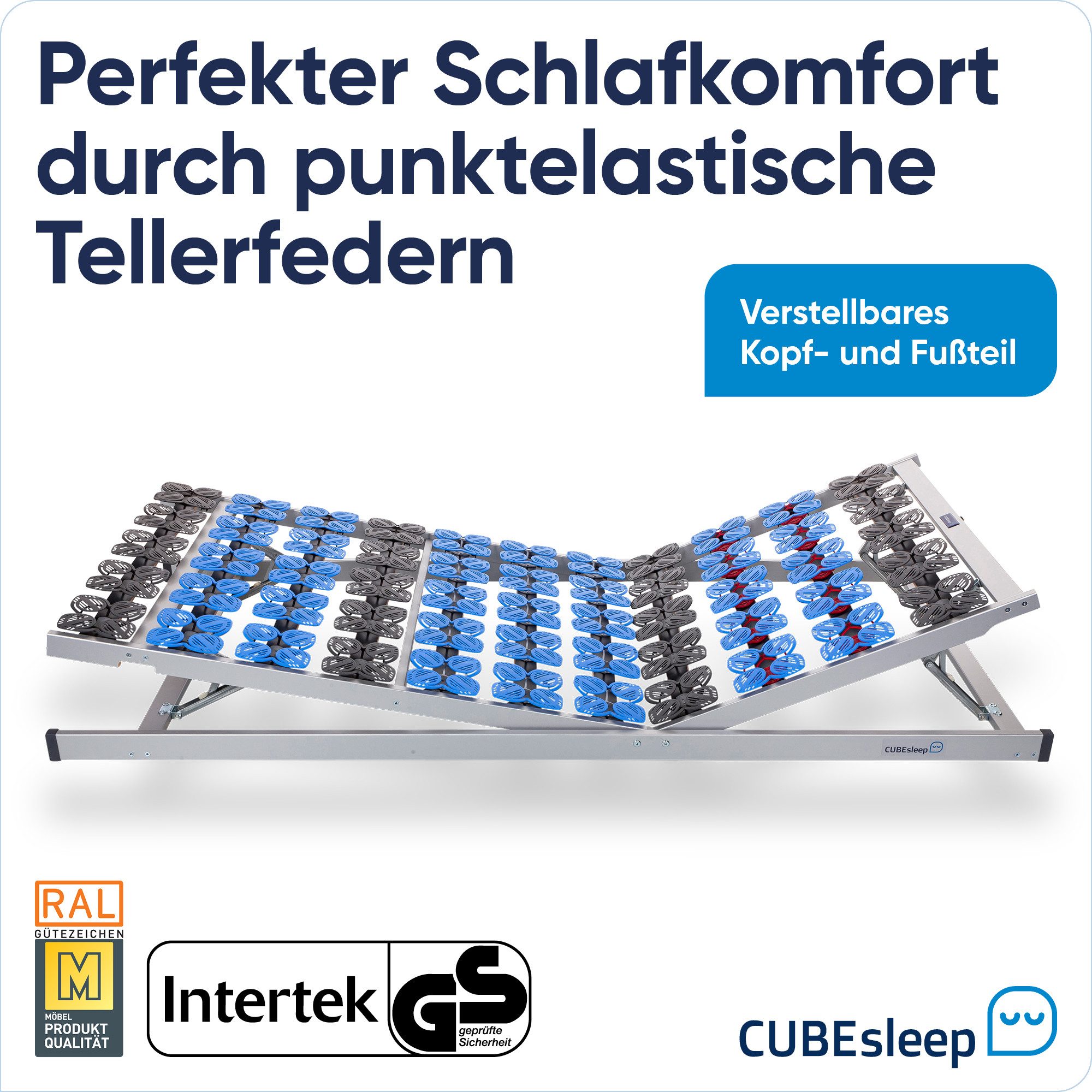 Lattenrost Cloud KF, CUBEsleep, Kopfteil verstellbar, Fußteil verstellbar, 7 Zonen, Vergleichssieger, fertig montiert, Made in Germany