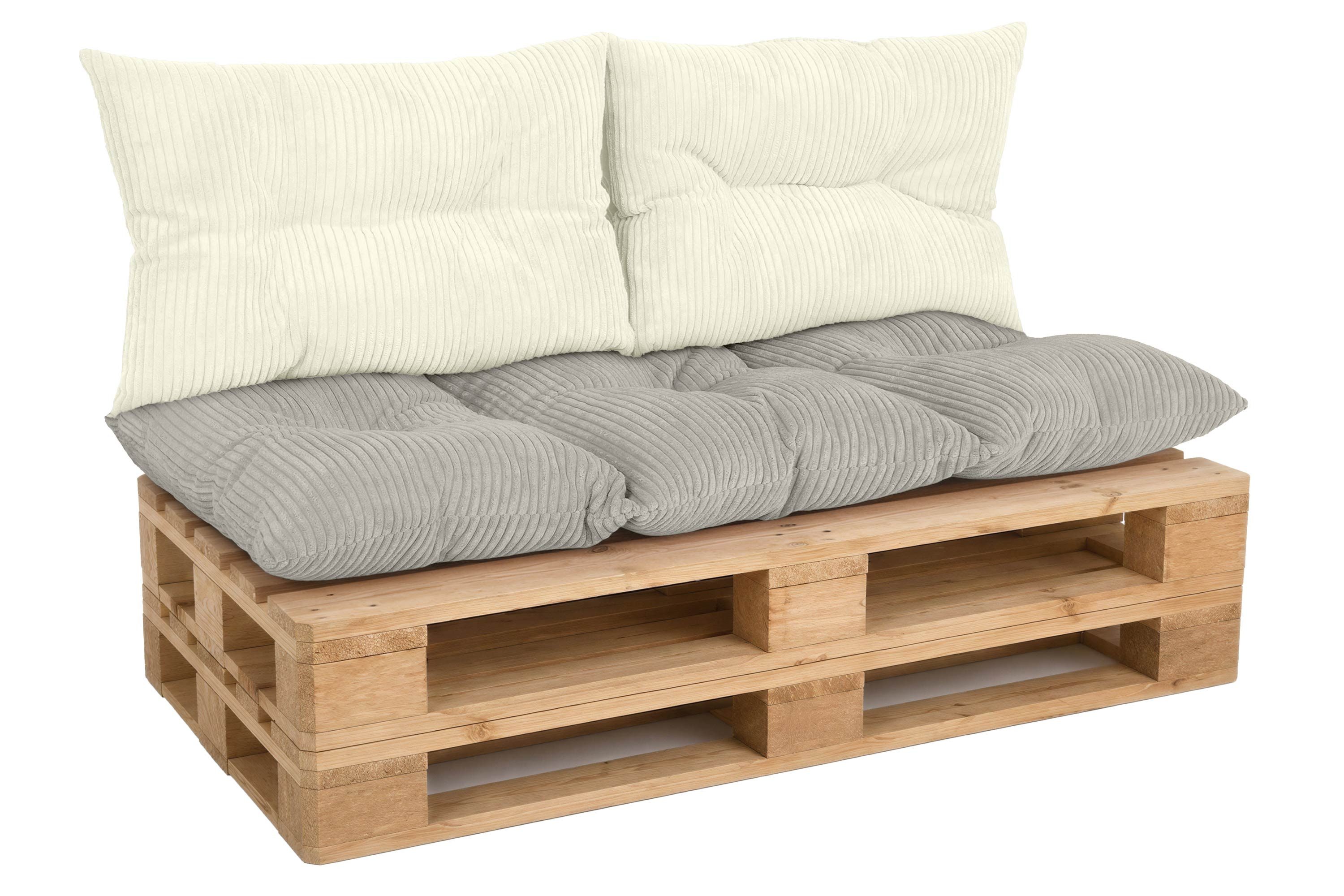Amilian Palettenkissen Set 3-teilig Palettenauflagen für Europaletten, Balkon, Terrasse, Sitzkissen 120x60 cm + 2x Kissen 40x60 cm