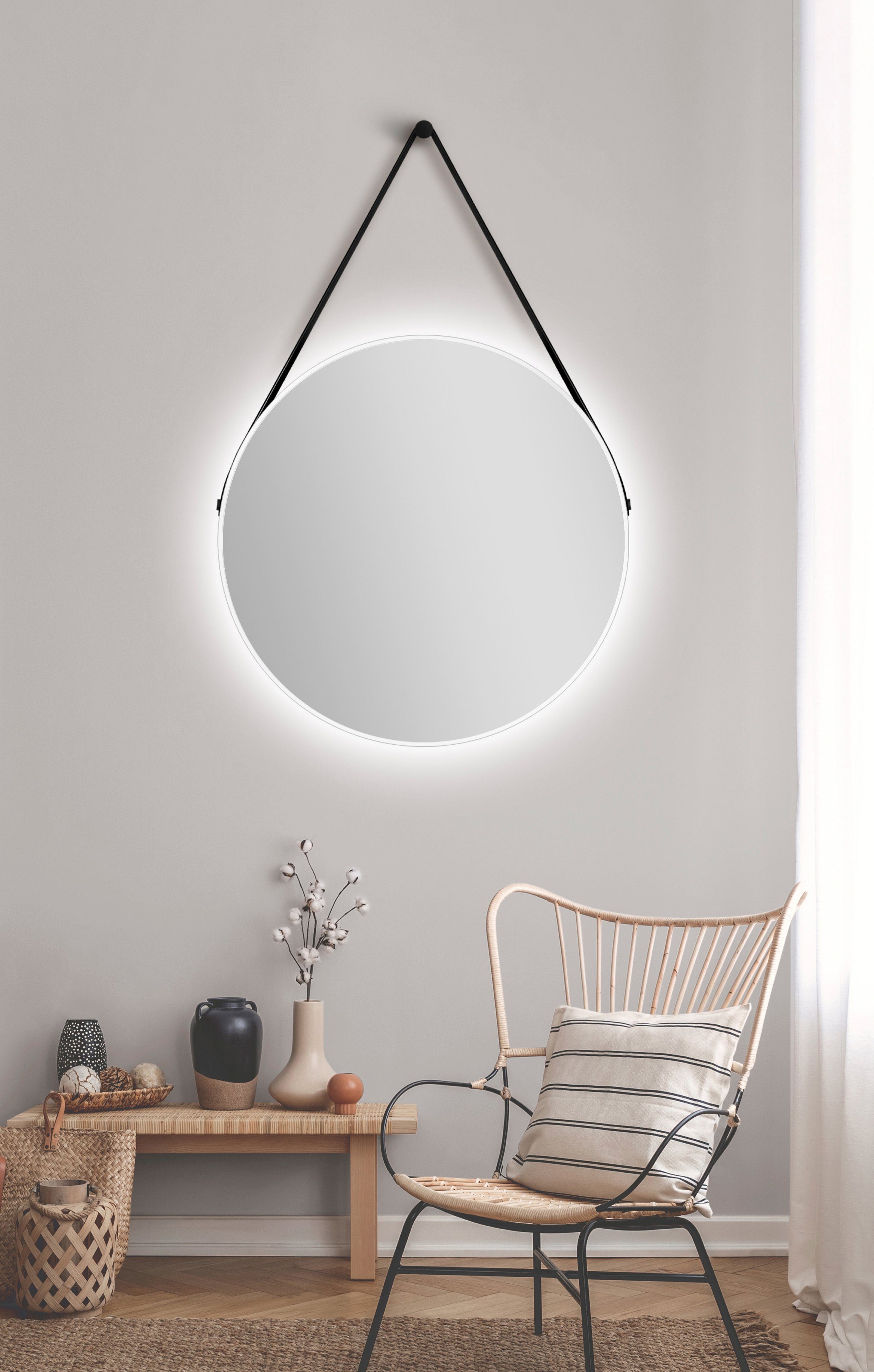 Talos LED-Lichtspiegel, rund, mit indirekter LED Beleuchtung, matt Ø 80 cm