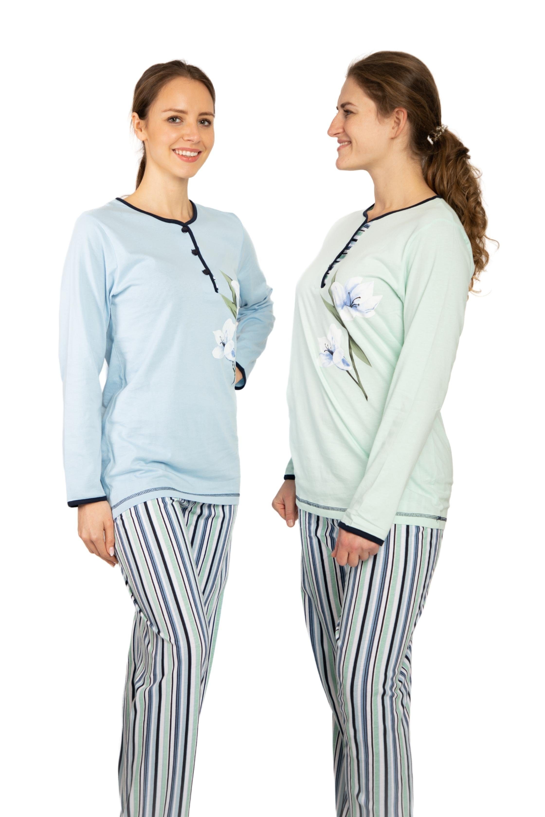 Pack im Stück) DW739 Damen Homewear-Set Stück Pyjama, Streifenmuster Pyjama 3er (3 Consult-Tex 3 Packung, Schlafanzug,