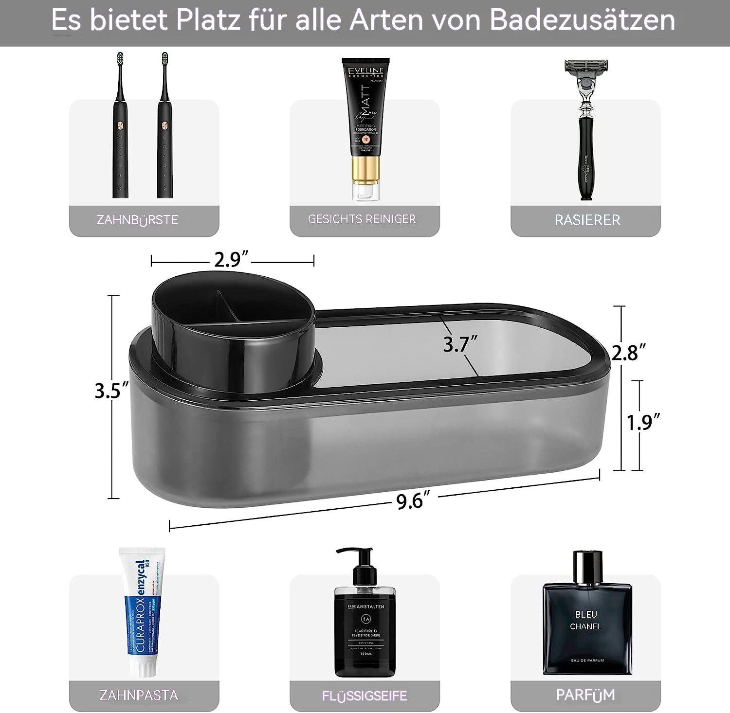 elektrisch, TUABUR ZBH einziehbares Schwarz für Bad, Orga. Herren, Tablett, Zahnbürstenhalter