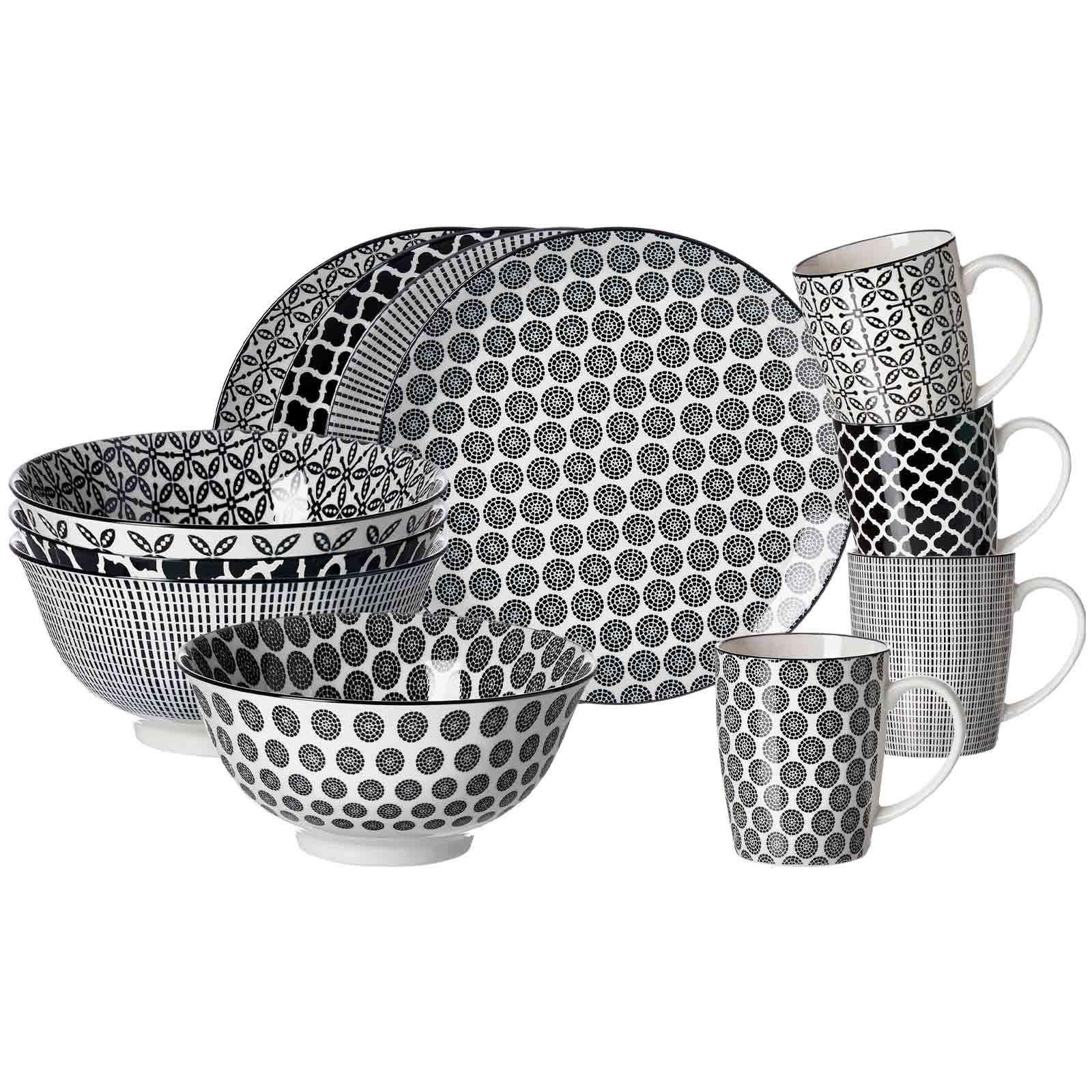 Ritzenhoff & Breker Frühstücks-Geschirrset Takeo Frühstücksset 12er Set (12-tlg), 4 Personen, Porzellan