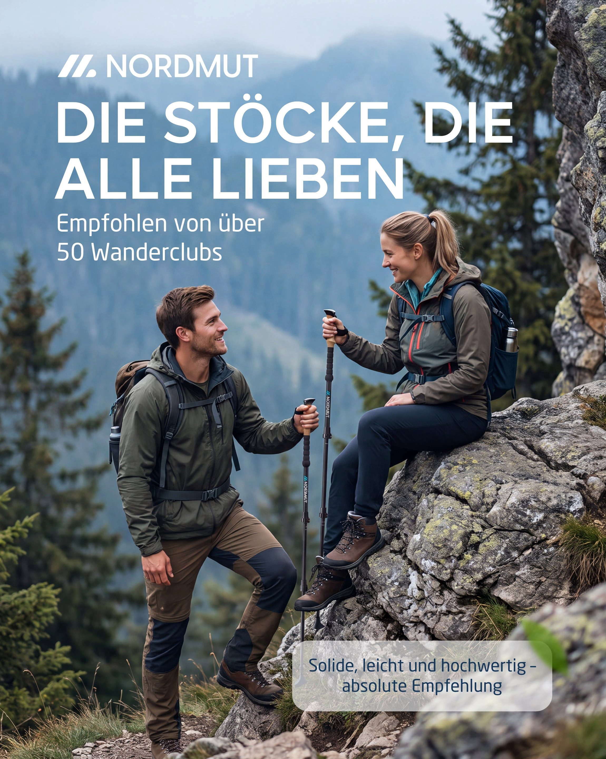 Nordmut Wanderstöcke Teleskop Trekkingstöcke, Nordic Walking Stöcke, Korkgriff, 65–135 cm (Set, 2 St., mit Tasche, Gummipuffern, Schnee- und Matschtellern), ult – Bild 2 von 5