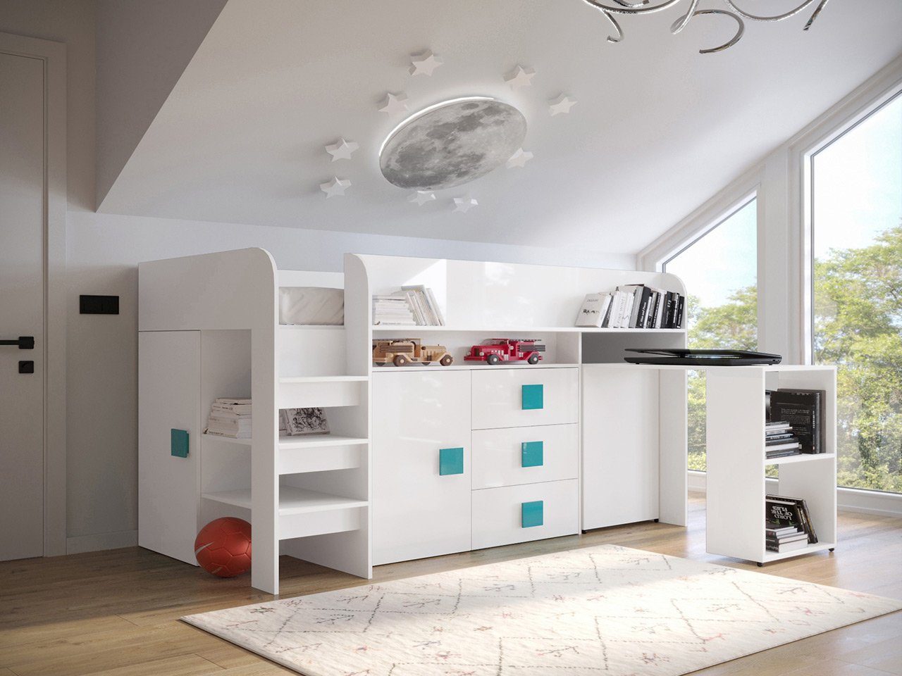 MIRJAN24 Hochbett Toledo 1 (Komplett-Set, Einzelbett mit Schreibtisch) 90x200 cm, mit drei Schubladen