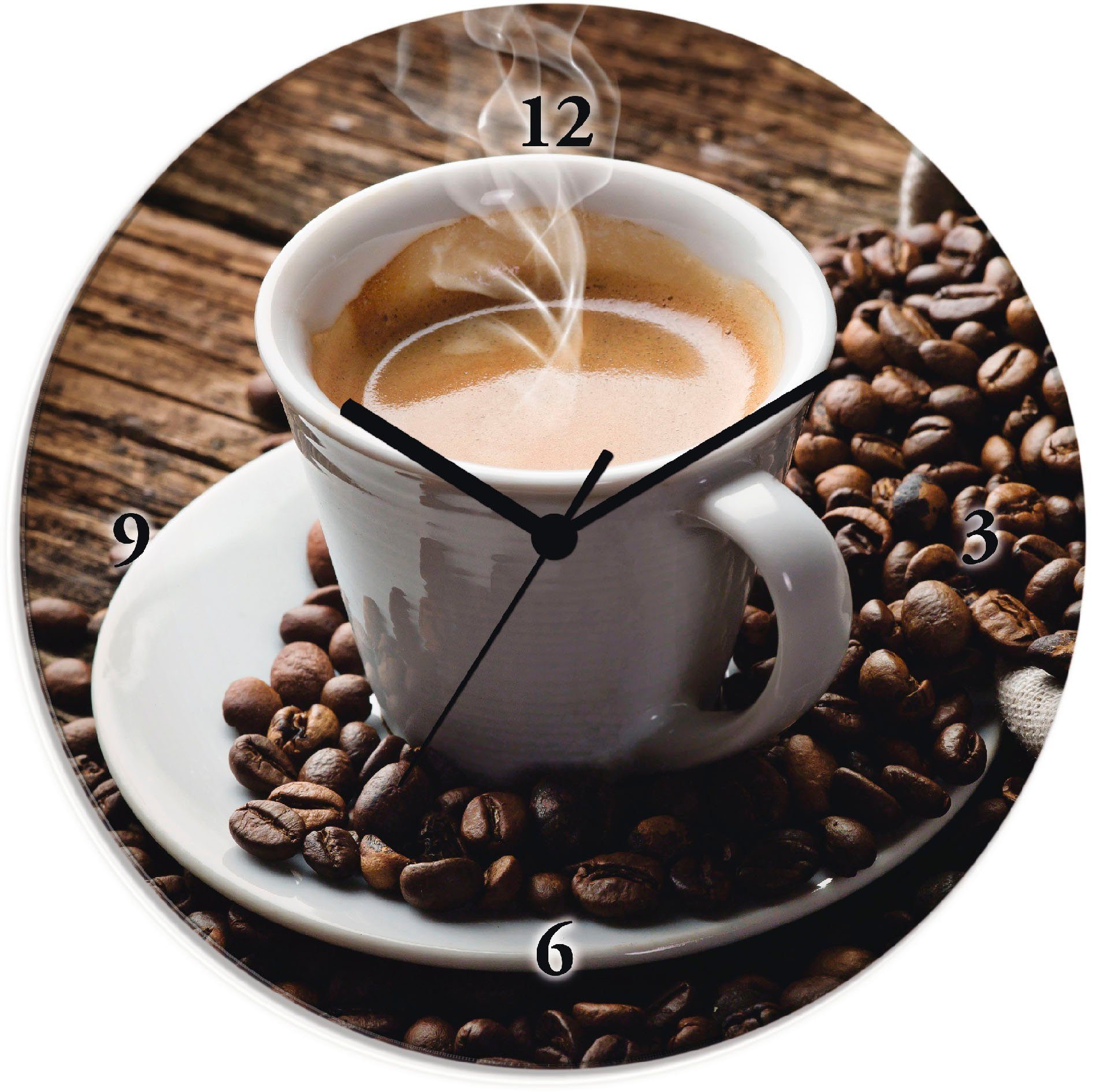 lautlos Quarz- Kaffee - Wanduhr Tickgeräusche) (wahlweise oder ohne Artland mit Funkuhrwerk, Heißer Kaffee dampfender