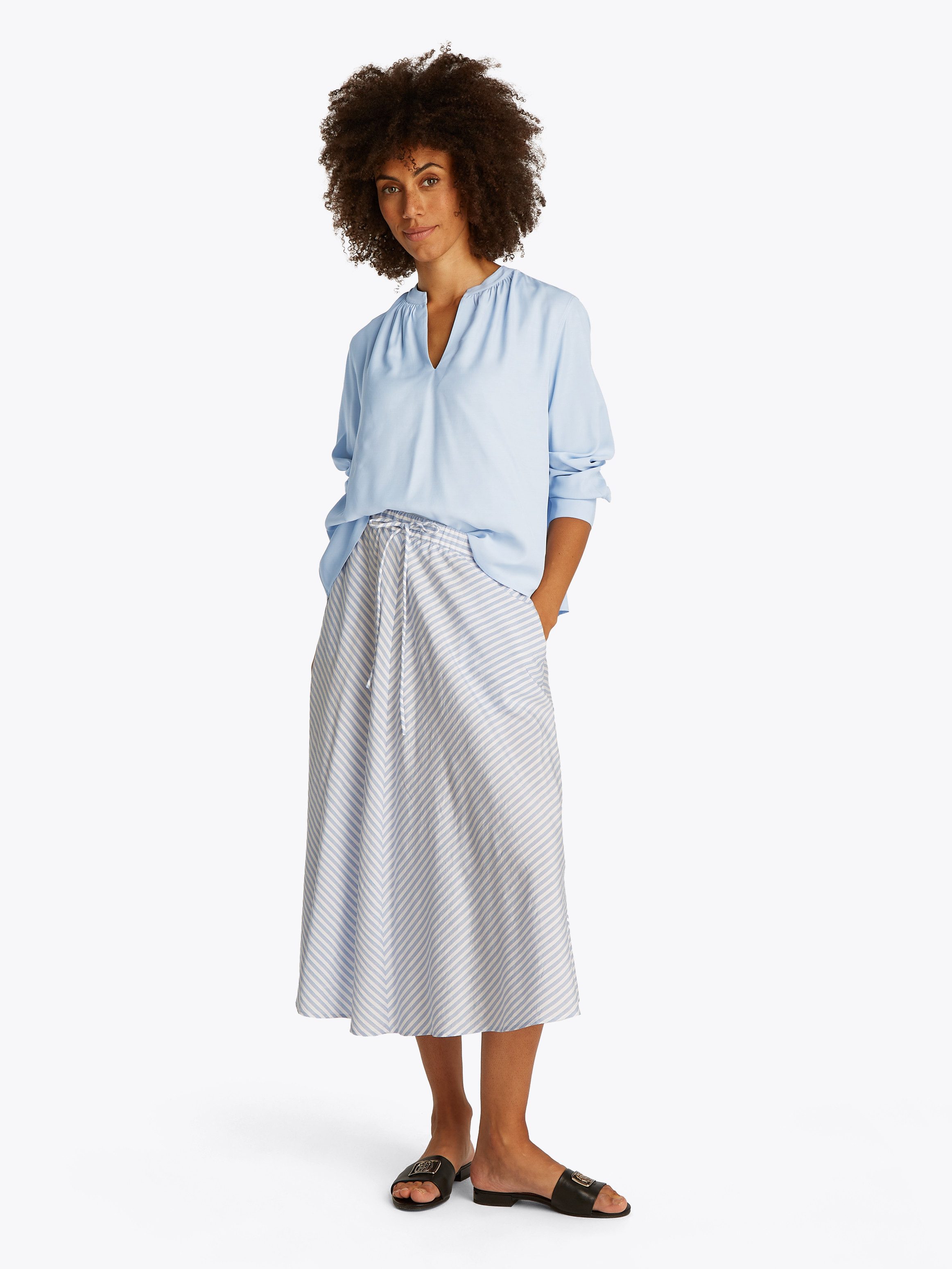 Tommy Hilfiger Langarmbluse SOFT VIS V NECK LS BLOUSE mit Raffungen