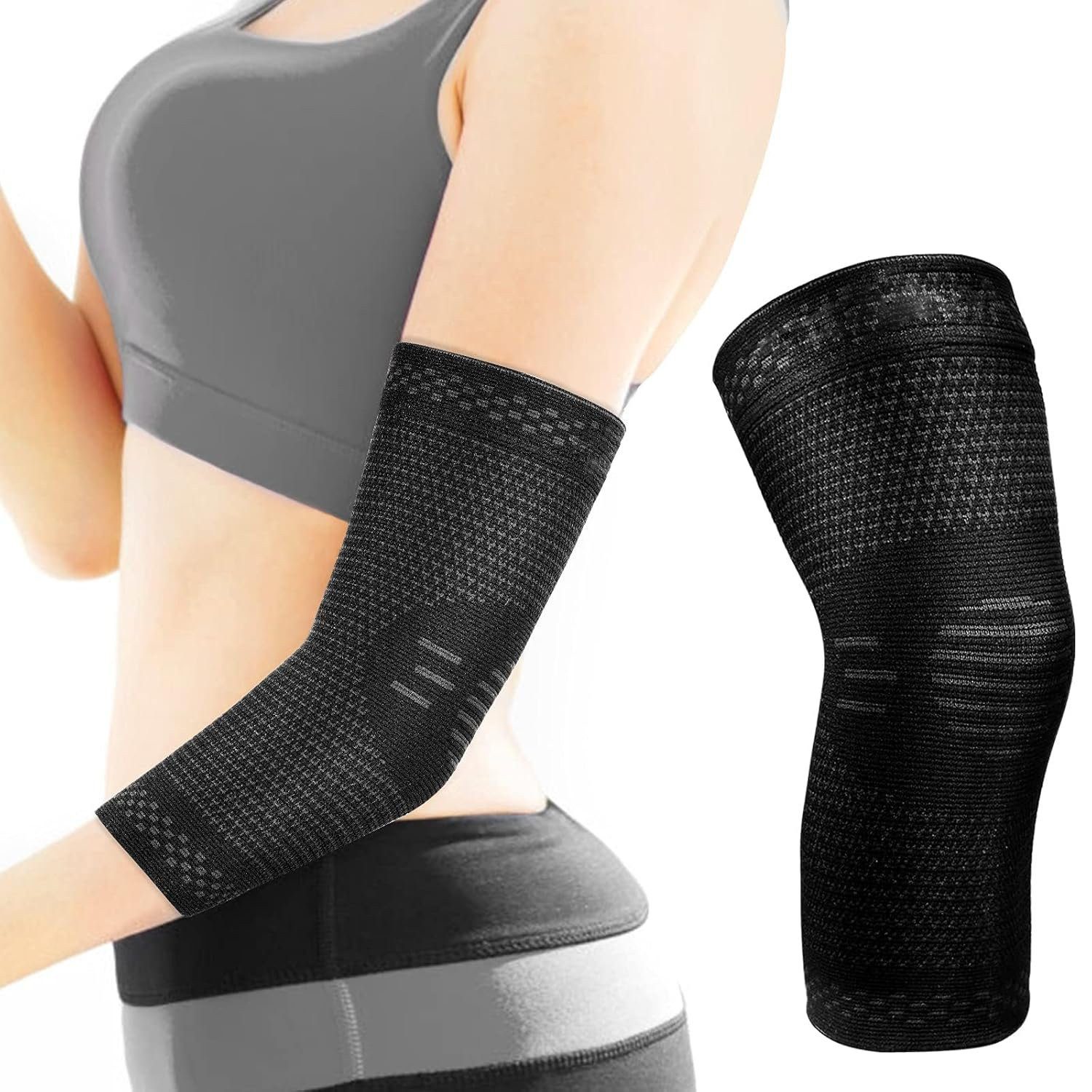 NEENCA Ellenbogenbandage Armbandage Set Schwarz stabilisierend & atmungsaktiv (Unisex Ellenbogenbandagen Set für Sport & Alltag Black, 2er Pack Ellenbogenbandagen Black atmungsaktiv & stabilisierend), Atmungsaktive Ellenbogenbandagen Black, stabilisierend