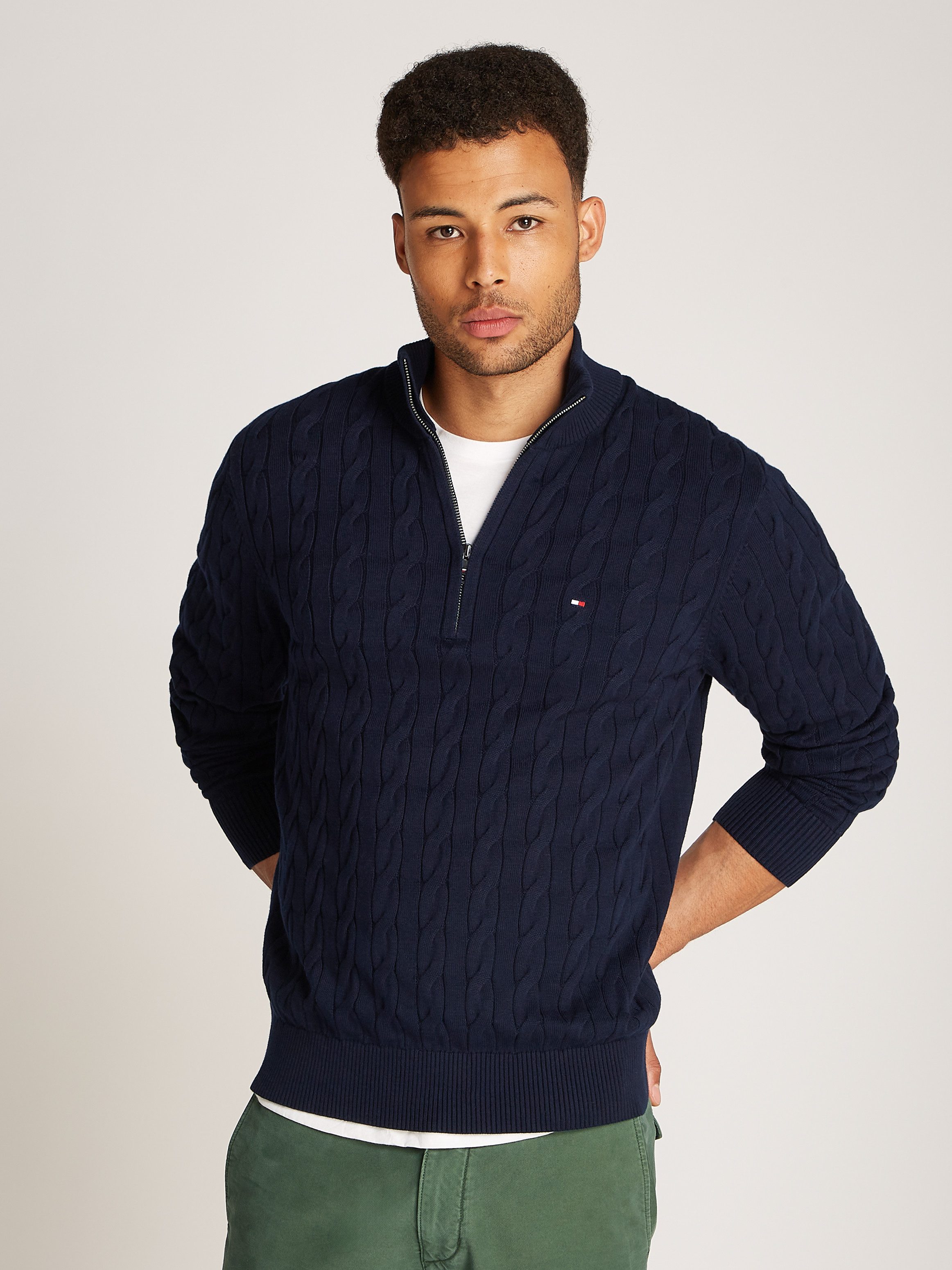 Tommy Hilfiger Strickpullover CLASSIC COTTON CABLE ZIP MOCK mit modischem Z günstig online kaufen