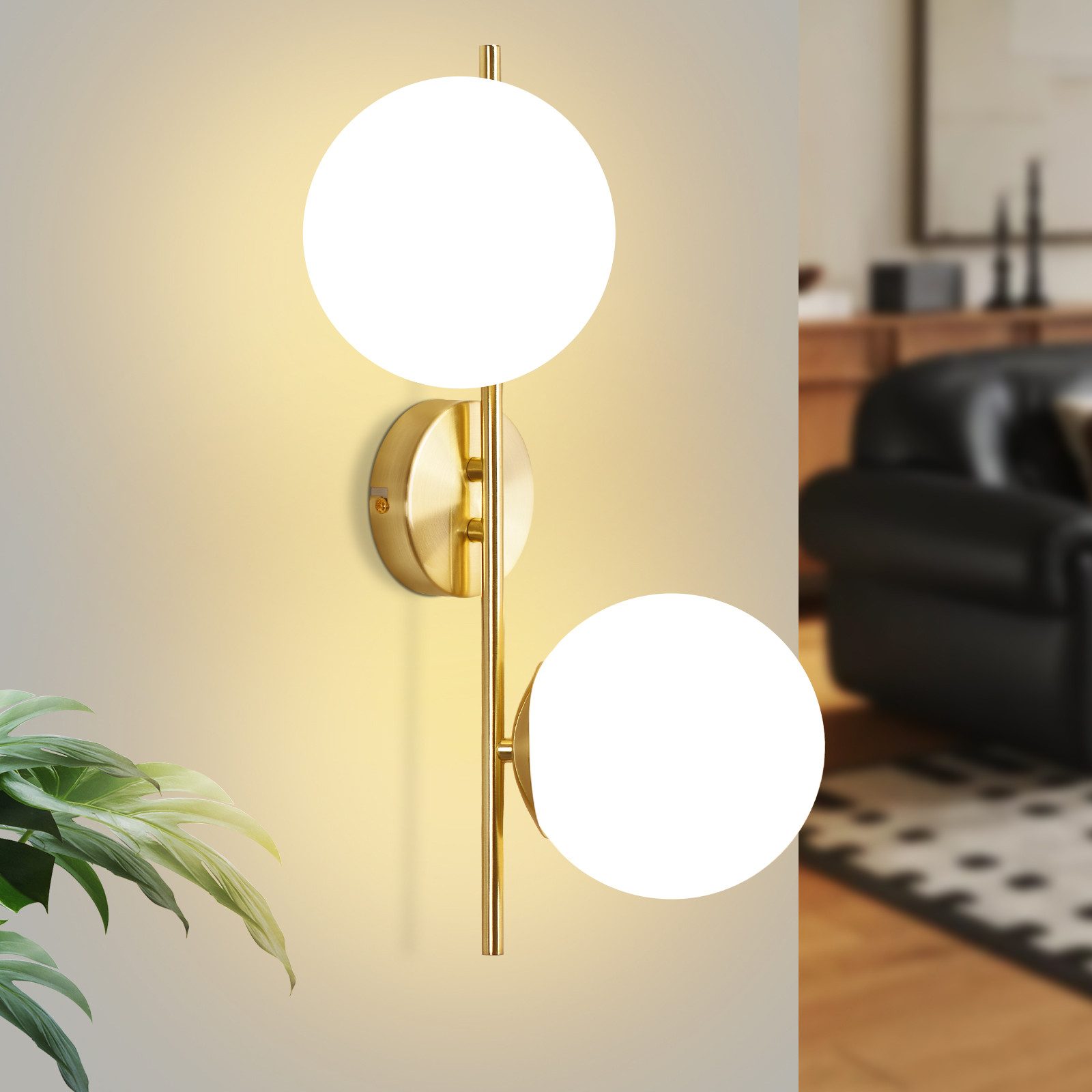 ZMH Wandleuchte Innen Modern Gold Wandlampe Glas Lampenschirm E27 Schlafzimmer Flur, Einfache Installation, ohne Leuchtmittel