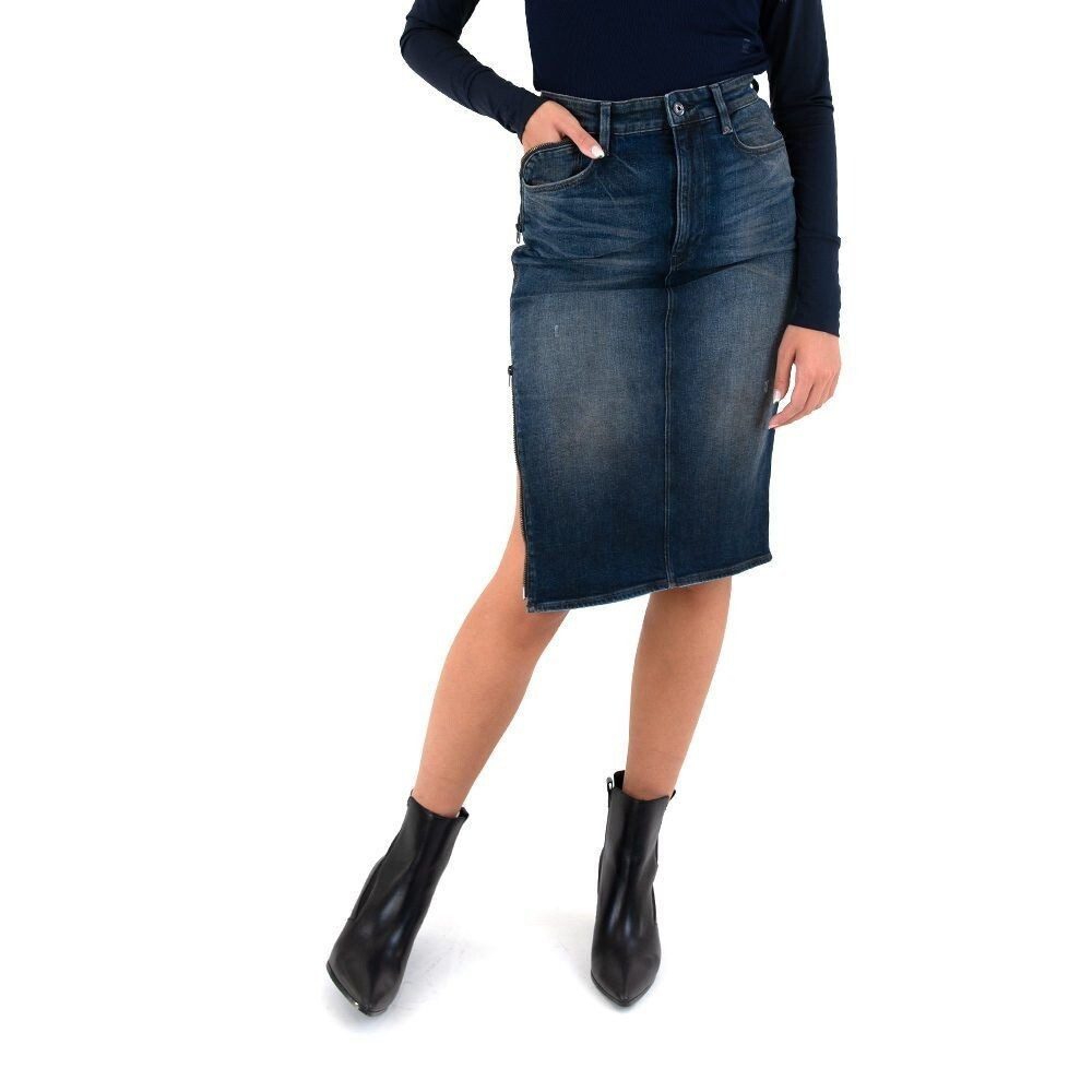 G-STAR Jeansrock G-Star Jeansrock Damen Noxer Bleistiftrock Midi Slim Antic Nebulas 27 (1-tlg) 5-Pocket-Konstruktion