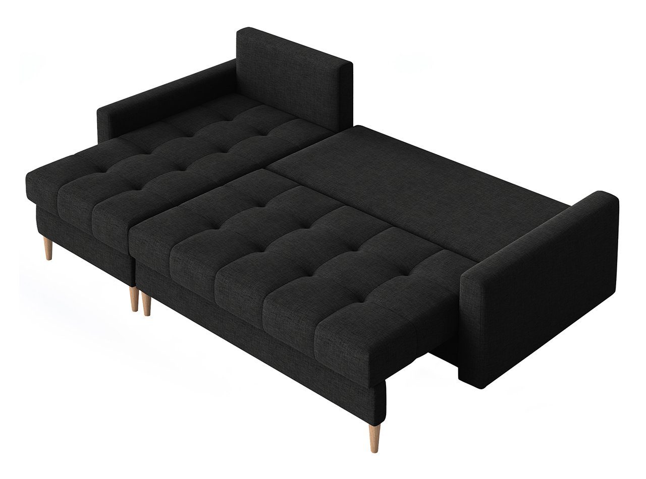 MKS MÖBEL Ecksofa Schwarz mit Polstersofa Bettkasten Scandi, Schlaffunktion, mit