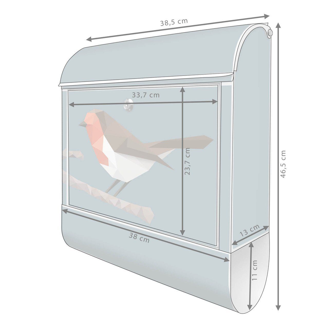 mit banjado witterungsbeständig, Zeitungsfach), weiß abstrakter pulverbeschichtet, 39 14cm Vogel 47 Wandbriefkasten x Stahl x (Wandbriefkasten