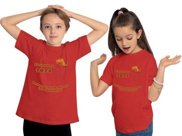 MyDesign24 Print-Shirt bedrucktes Kinder T-Shirt - Einschulung 2024 Raptor in Tasche 100% Baumwolle i32, rot