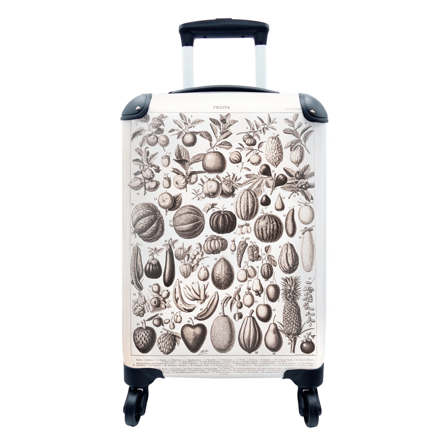 MuchoWow Handgepäckkoffer Gemüse - Design - Schwarz - Weiß, 4 Rollen, Reisetasche mit rollen, Handgepäck für Ferien, Trolley, Reisekoffer