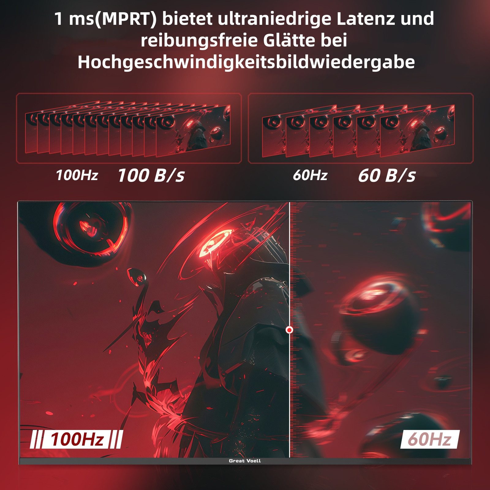 Great Voell Z270B13 FHD Flach Monitor, 100 Hz, Integrierte Lautsprecher, 16:9 Gaming-Monitor (68,6 cm/27 ", 1920x1080 px, FHD, 1 ms Reaktionszeit, 100 Hz, VA LED, HDR10, Eingebauter Lautsprecher, Flacher Gaming & Home Office Monitor)
