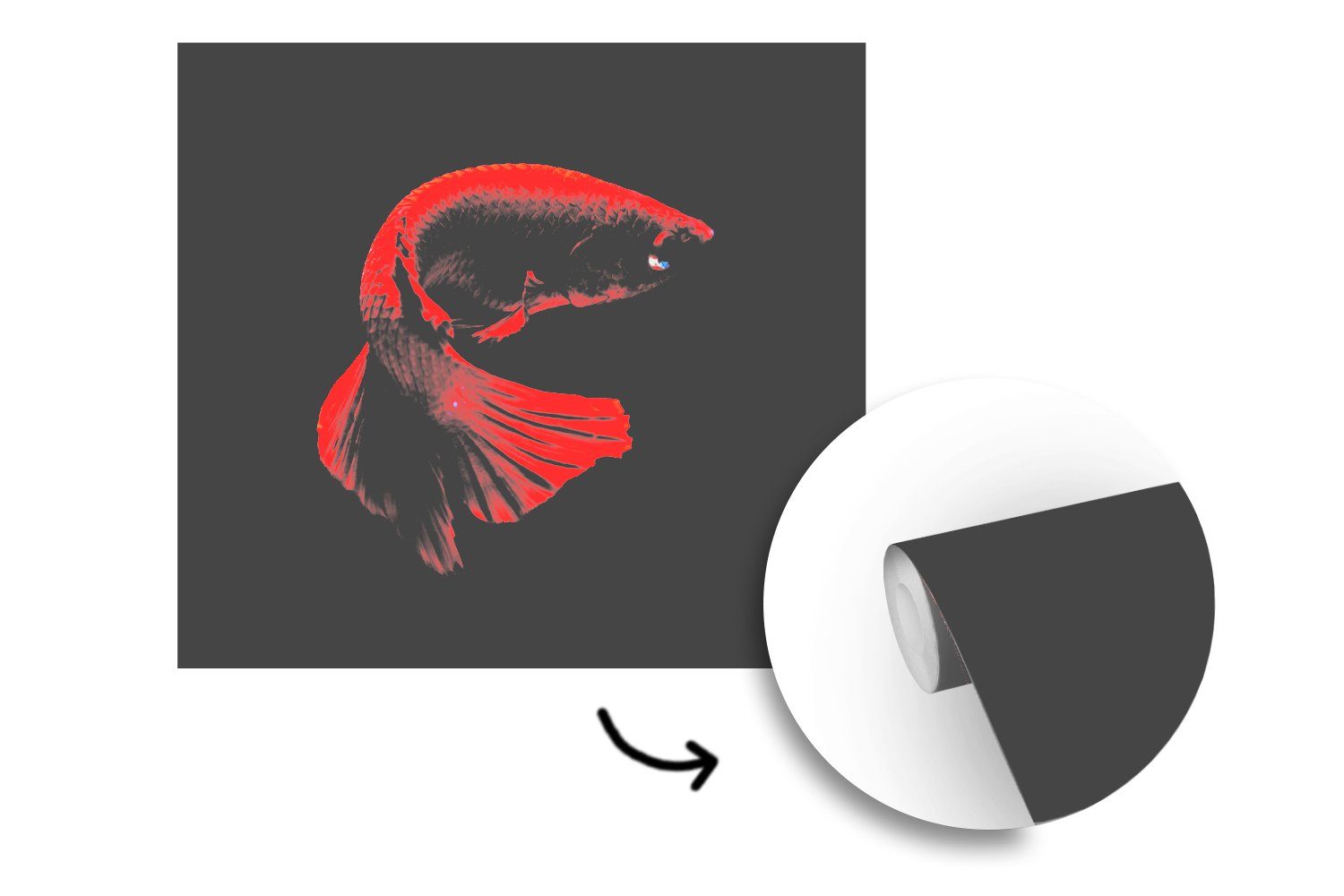 MuchoWow Fototapete Fisch Vliestapete Küche, Wohnzimmer - Meerestier Matt, - Schlafzimmer bedruckt, Schwanz (4 für - Fototapete St), Rot