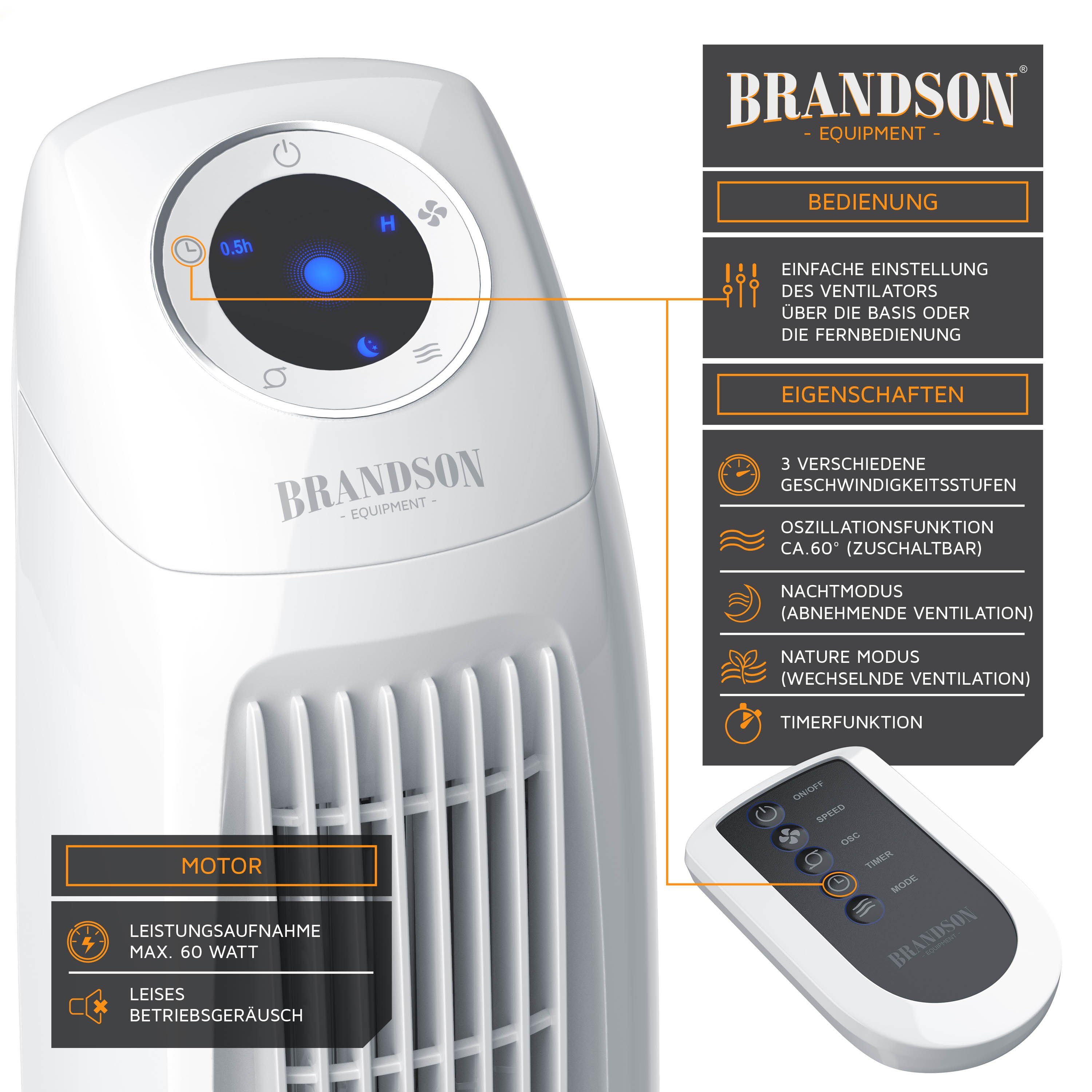 Brandson Turmventilator mit Fernbedienung LED-Display & Oszillation schwarz Brandson Turmventilator mit Fernbedienung LED-Display & Oszillation schwarz