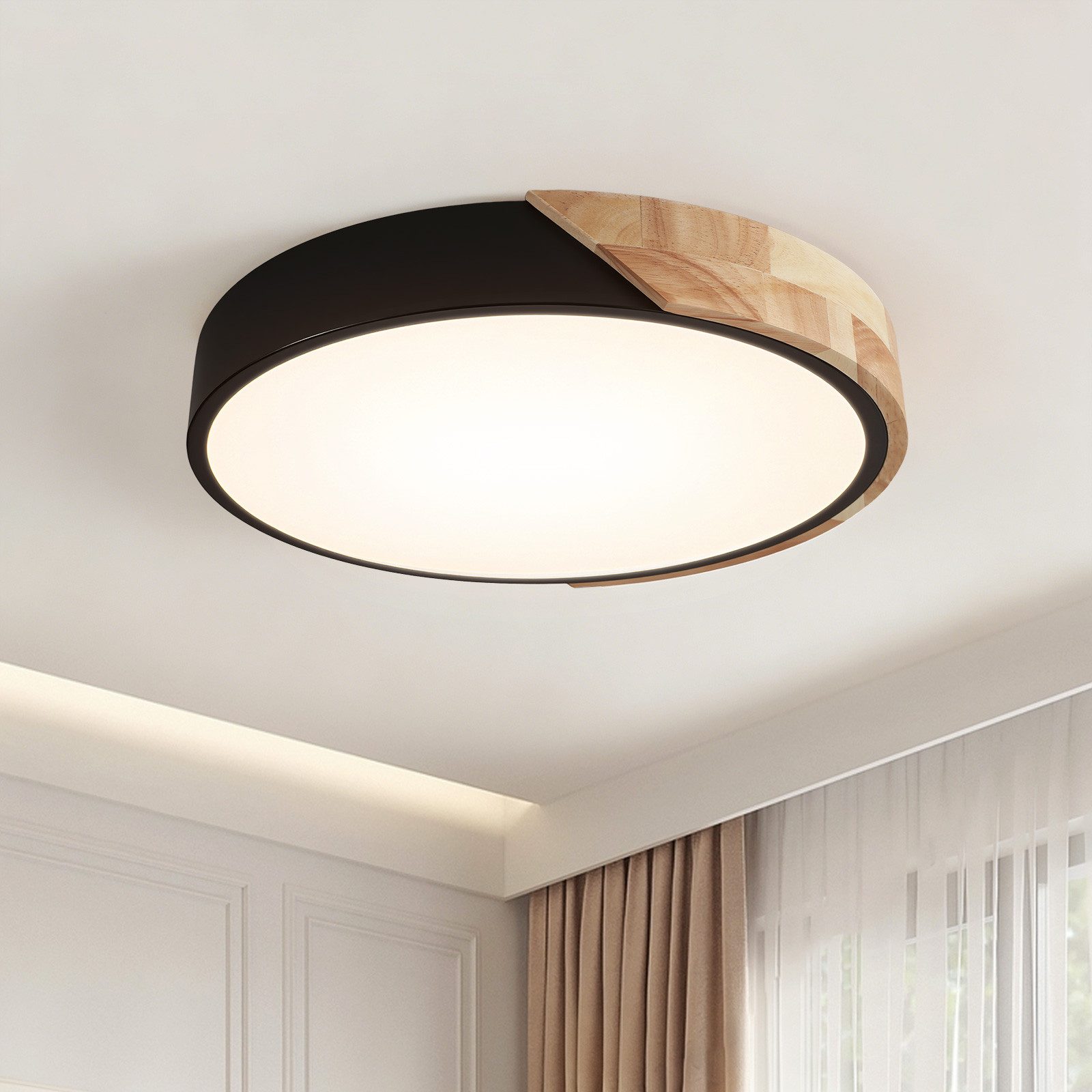 BlingBin LED Deckenleuchte 25 W, Warmweiß, 3000 K, Holzoptik, Deckenlampe für Innenbereich, 2500LM, LED fest integriert, Warmweiß, Naturholz Ceiling Light Für Wohnzimmer, Küche, Schlafzimmer