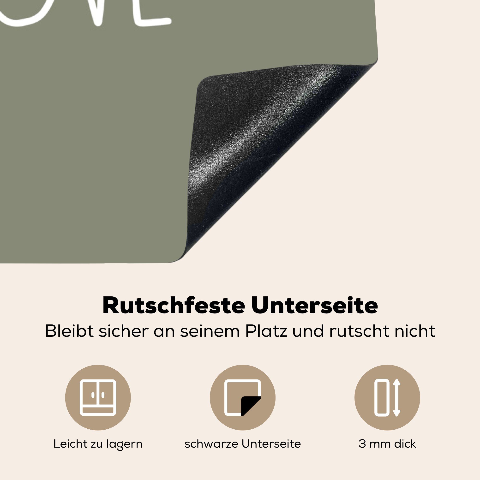 MuchoWow Vinyl, Liebe, tlg), für Sprichwörter - Arbeitsplatte Zitate küche Liebe - - Herdblende-/Abdeckplatte Mit kochen (1 78x78 cm, Ceranfeldabdeckung,