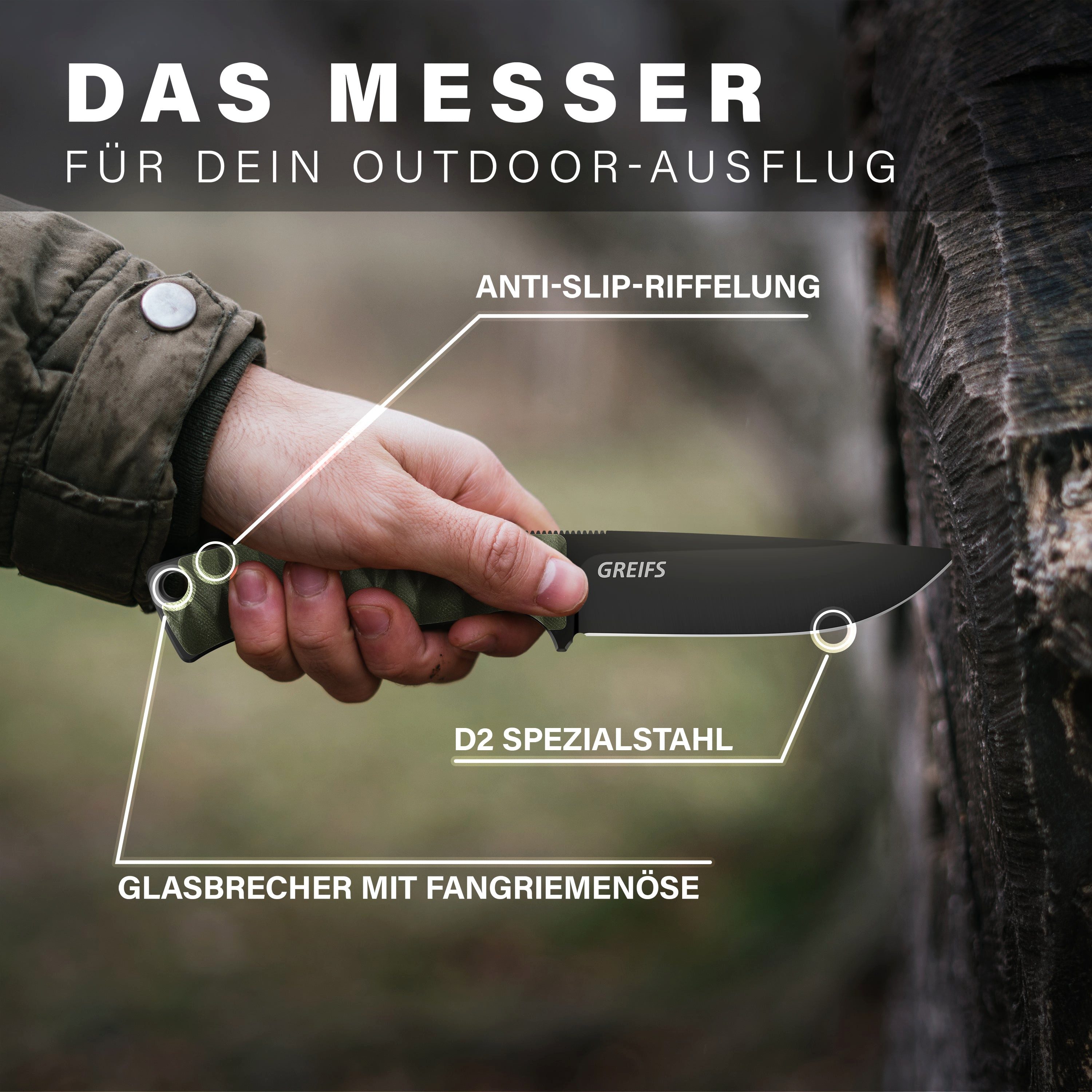 GREIFS Universalmesser RANGER Outdoor-Messer aus D2 Stahl mit Kydex Holster günstig online kaufen