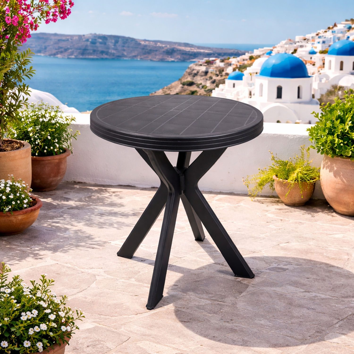 Mojawo Küchentisch Gartentisch Balkontisch Bistrotisch Tisch rund Anthrazit Ø70xH72cm