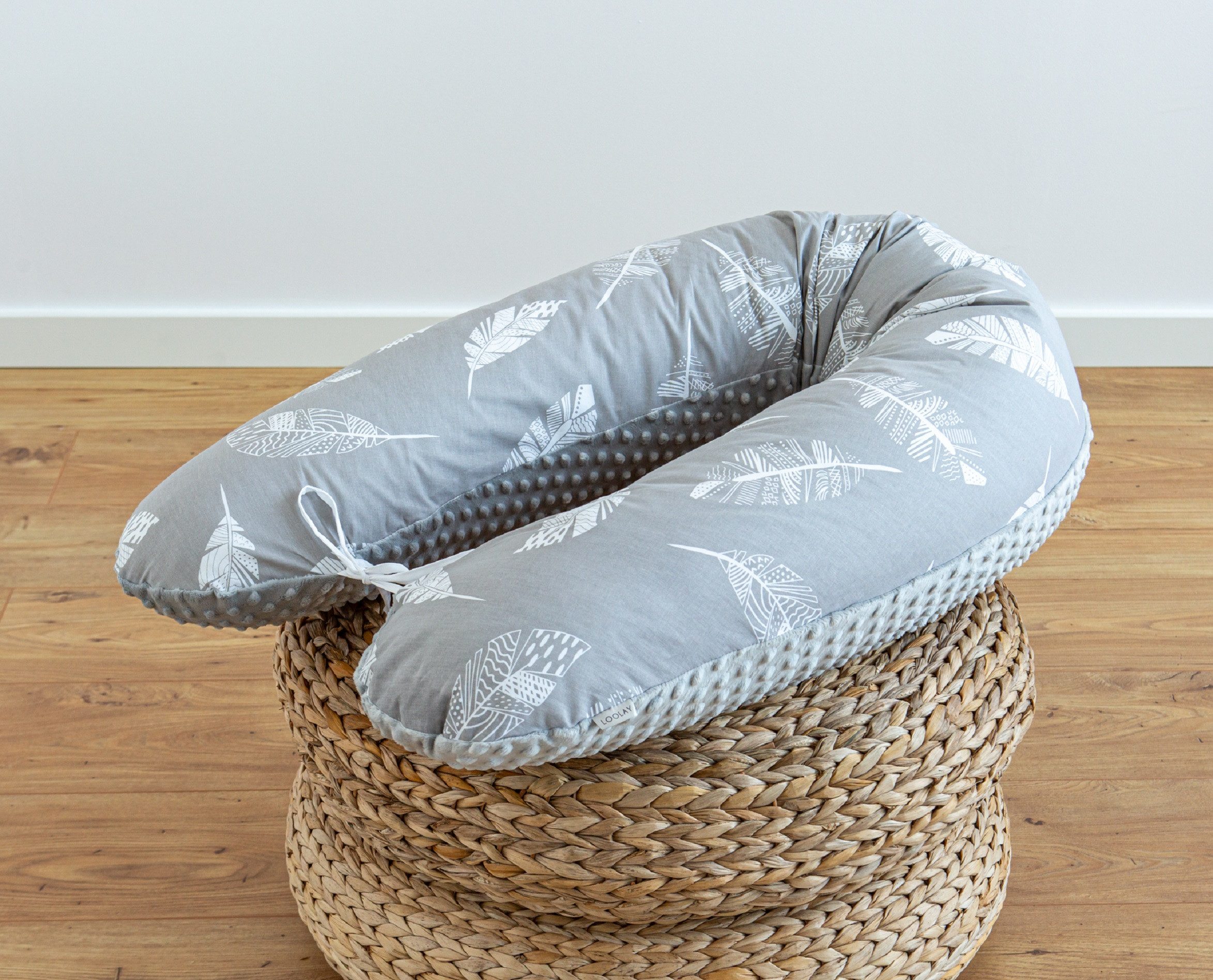 Loolay Seitenschläferkissen FEDER Grau Baumwolle/ MINKY Schwangerschaftskissen Kissen, WEICH oder EPS Kügelchen Füllung; 170 oder 190 cm SIZE-Standard, Stillkissen + Kissenbezug abnehmbar mit Reißverschluss!, LOOLAY® 100% Europäische Stoffe und Kleinserien-Nähen! TOP Geschenk!