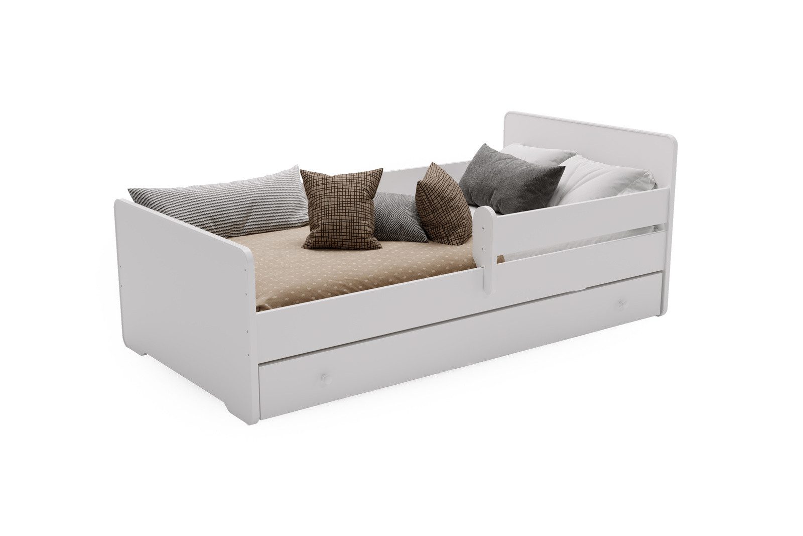 KOBI S.C. Kinderbett Kinderbett Max 140x70 cm mit Schublade Schutzbarriere und Matratze