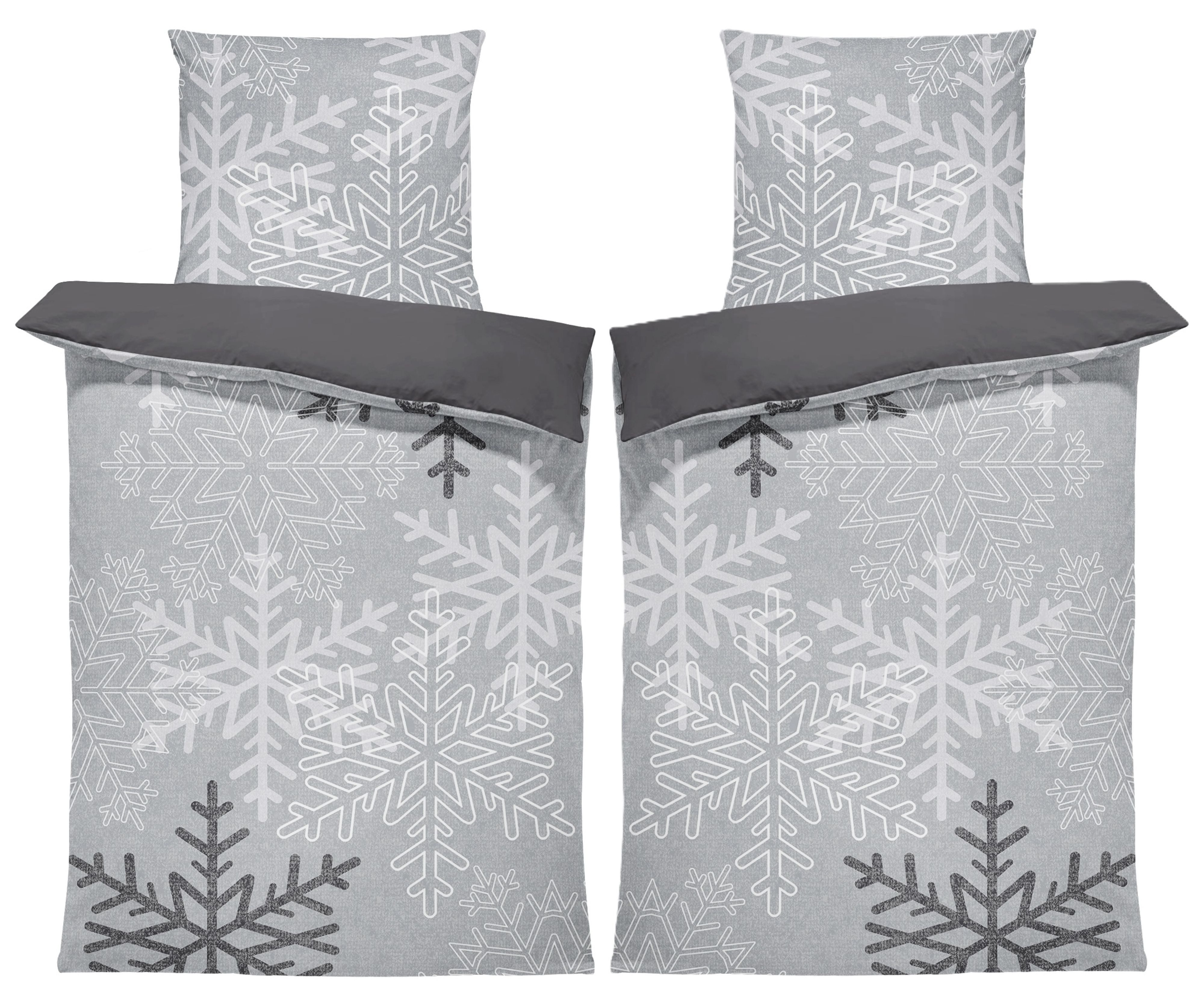 One Home Bettwäsche Winter Snowflakes, Biber, 4 teilig, Kristalle und Schne günstig online kaufen