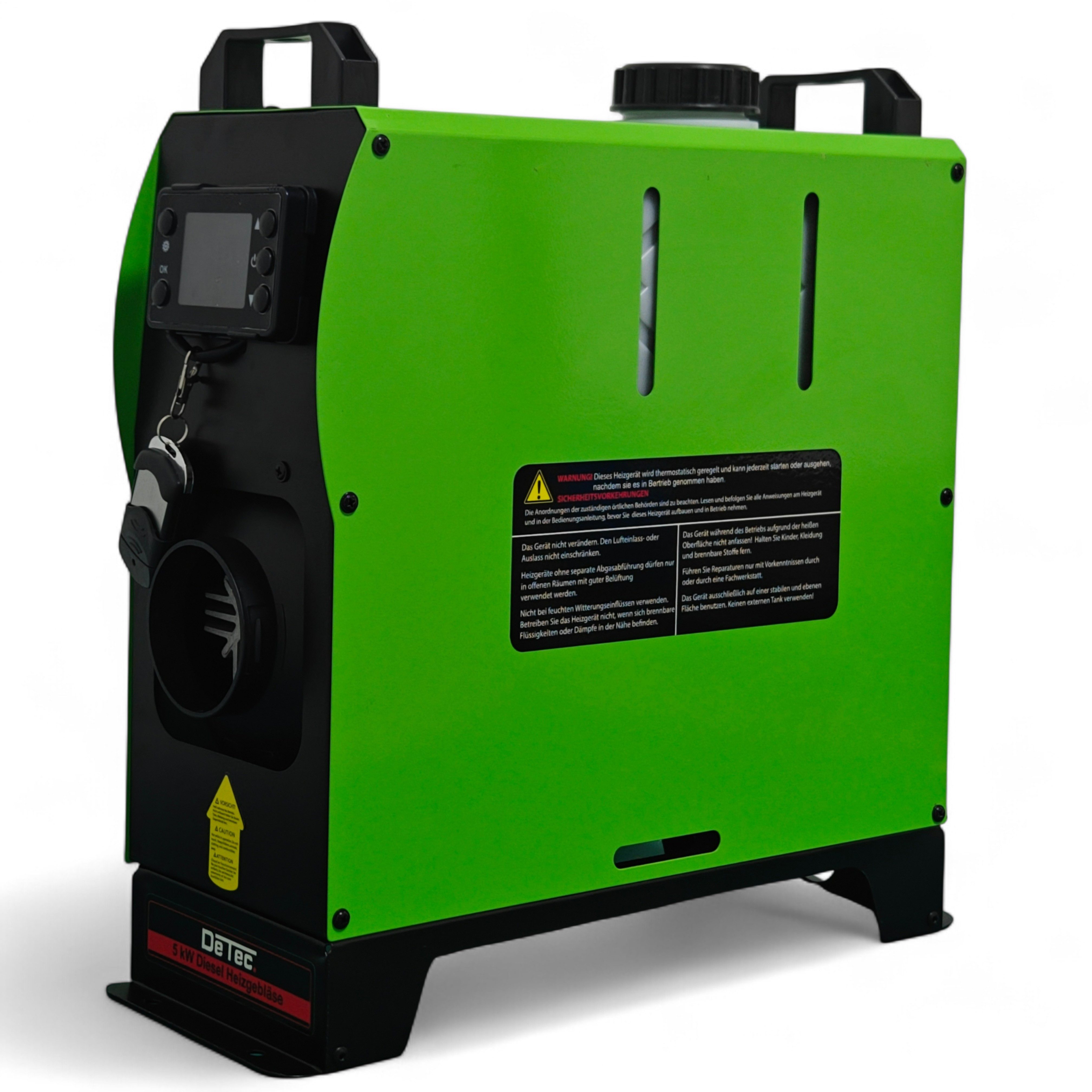 DeTec. Heizgerät DT-5Di indirekte Dieselkanone 5kW Grün 12V & 230V 5L Tank Standheizung, Thermostat & Füllstandanzeige – Mobiles Heizgerät