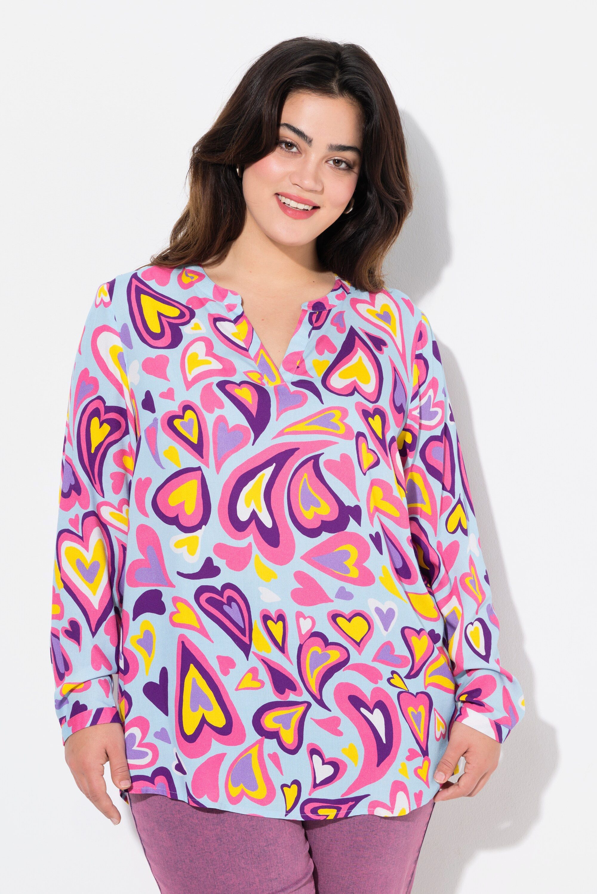 Angel of Style Tunika Tunika Herzmuster Tunika-Ausschnitt Langarm