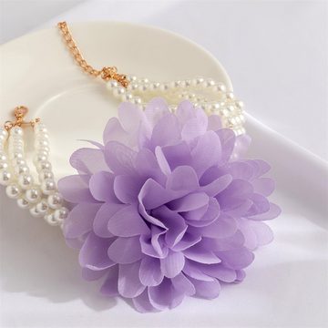 Rouemi Choker Damen-Halskette, Imitation Perle Blume Bankett-Halskette