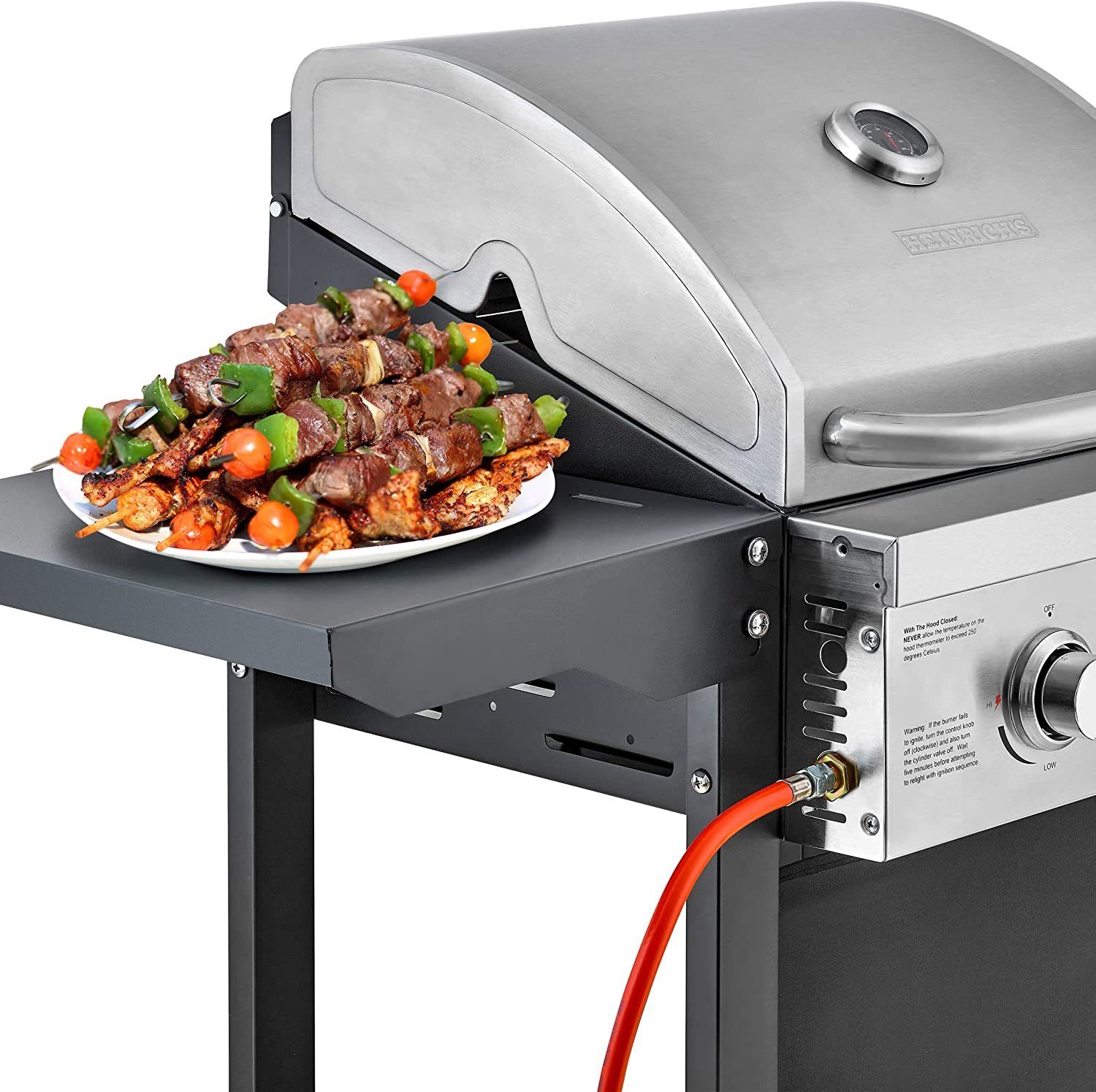 Heinrich´s Gasgrill ‎HGG 8521, Balkon-Grill auf 2 Rädern, Outdoor-Grill, BBQ-Grill, Camping, Grillwagen, 2Flächen Brenner aus Edelstahl, Große Grillfläche, Grillküche, Standgrill