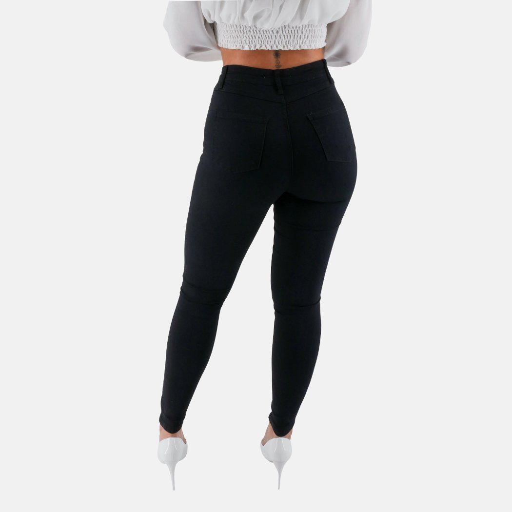 Super Damen High-waist-Jeans Elara Waist (1-tlg) Jeans High Schwarz Elara