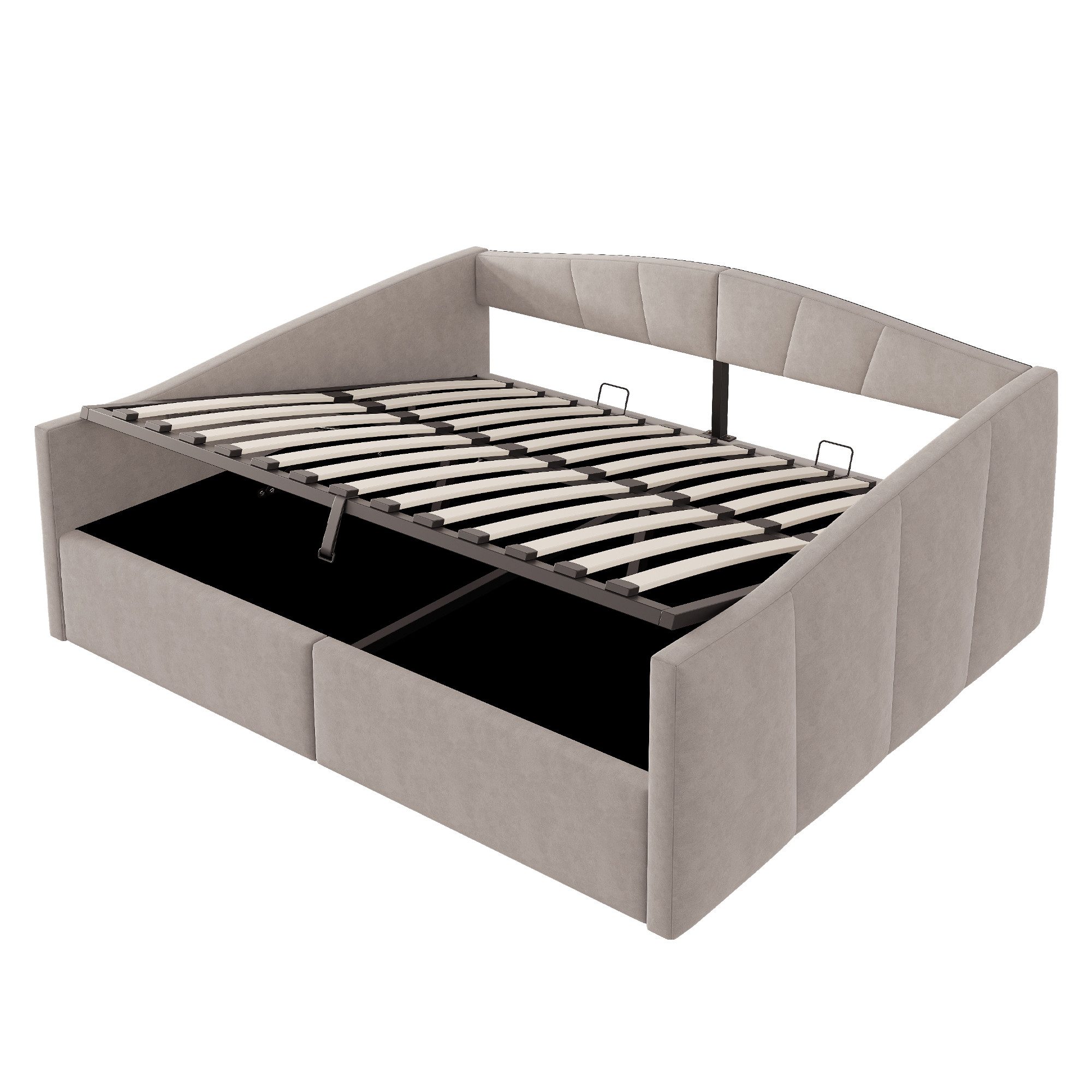 MODFU Schlafsofa mit Samtstoff & hydraulischem Stauraum, inkl. Lattenrost & Armlehnen, 140x200 cm Polsterbett Stauraumbett, ohne Matratze