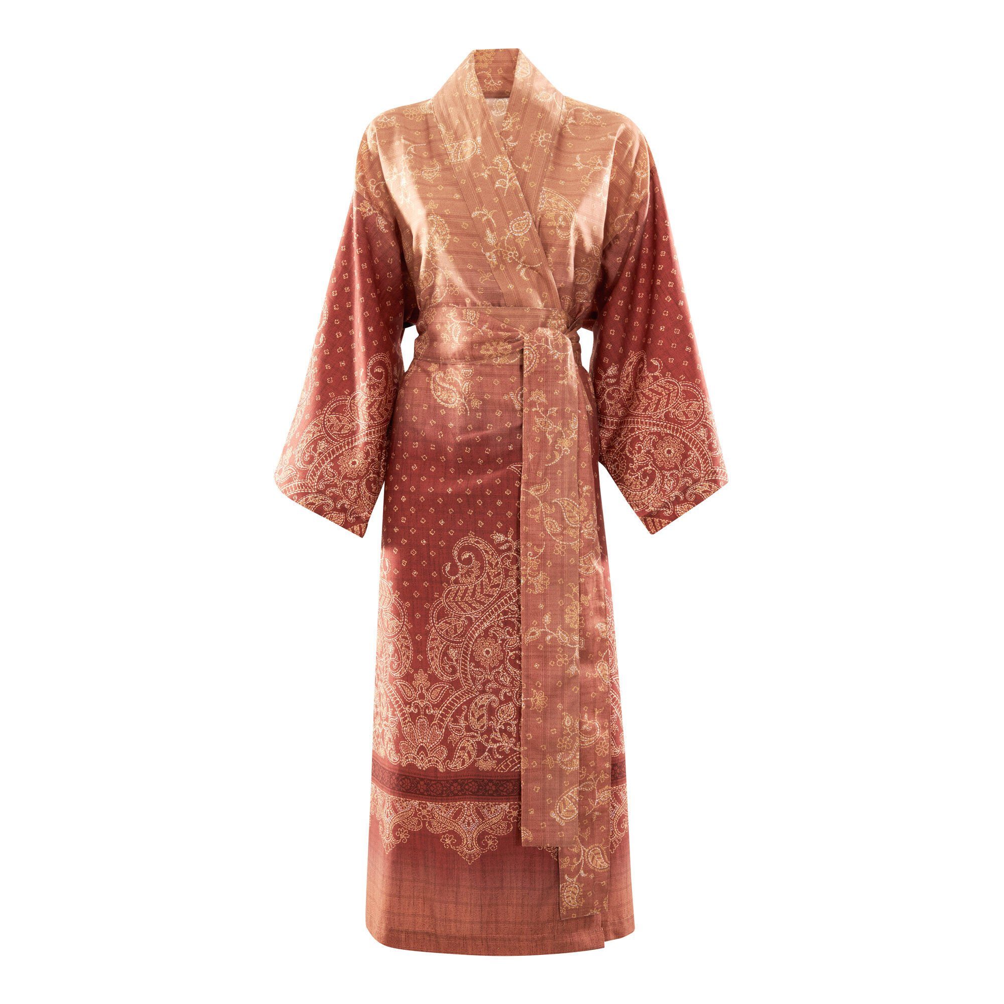 Allover-Paisleymuster, TIVOLI, Baumwolle, knieumspielend, Bassetti Gürtel, mit ROT Allover-Paisleymuster Kimono