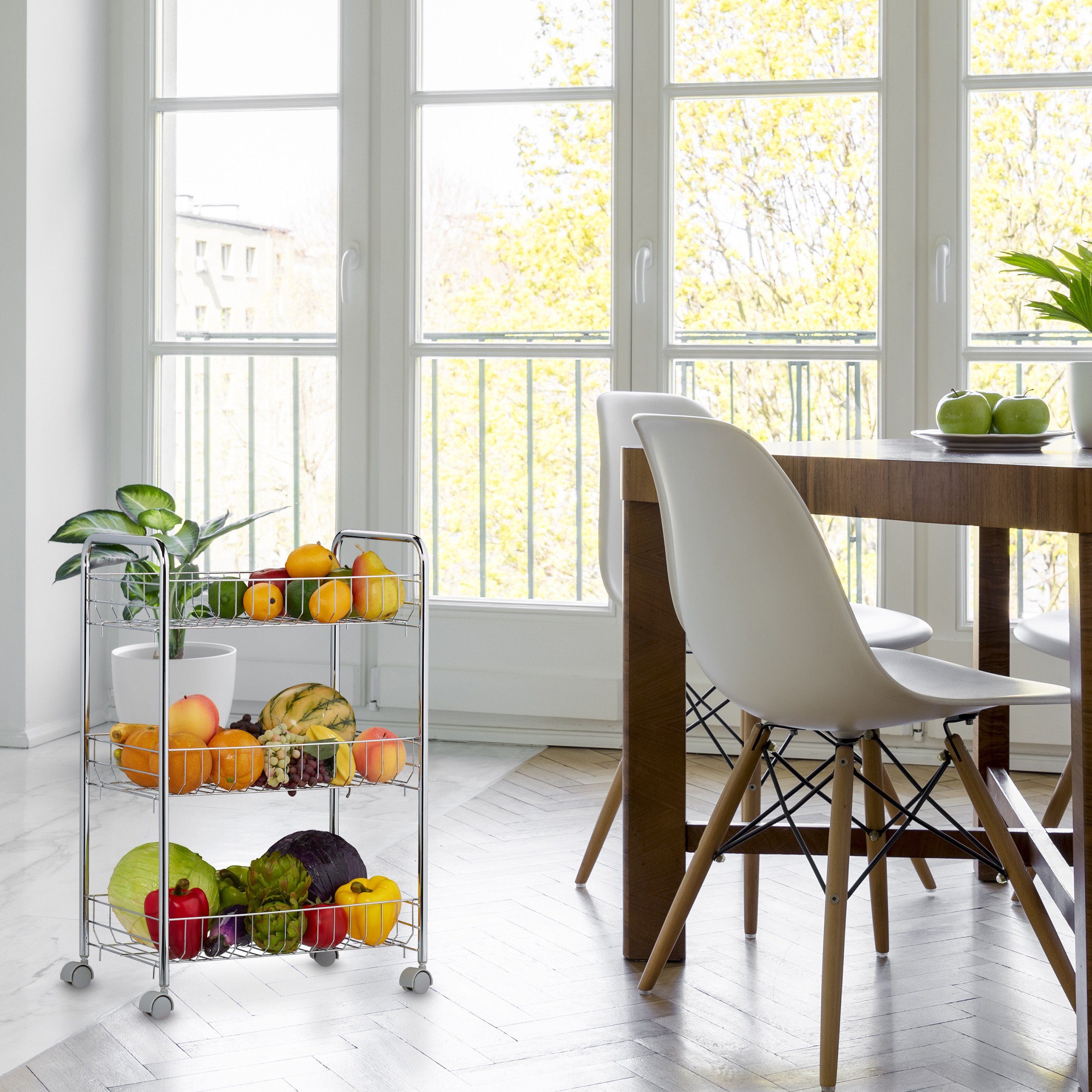 relaxdays Servierwagen Rollregal aus Metall, 3 günstig online kaufen