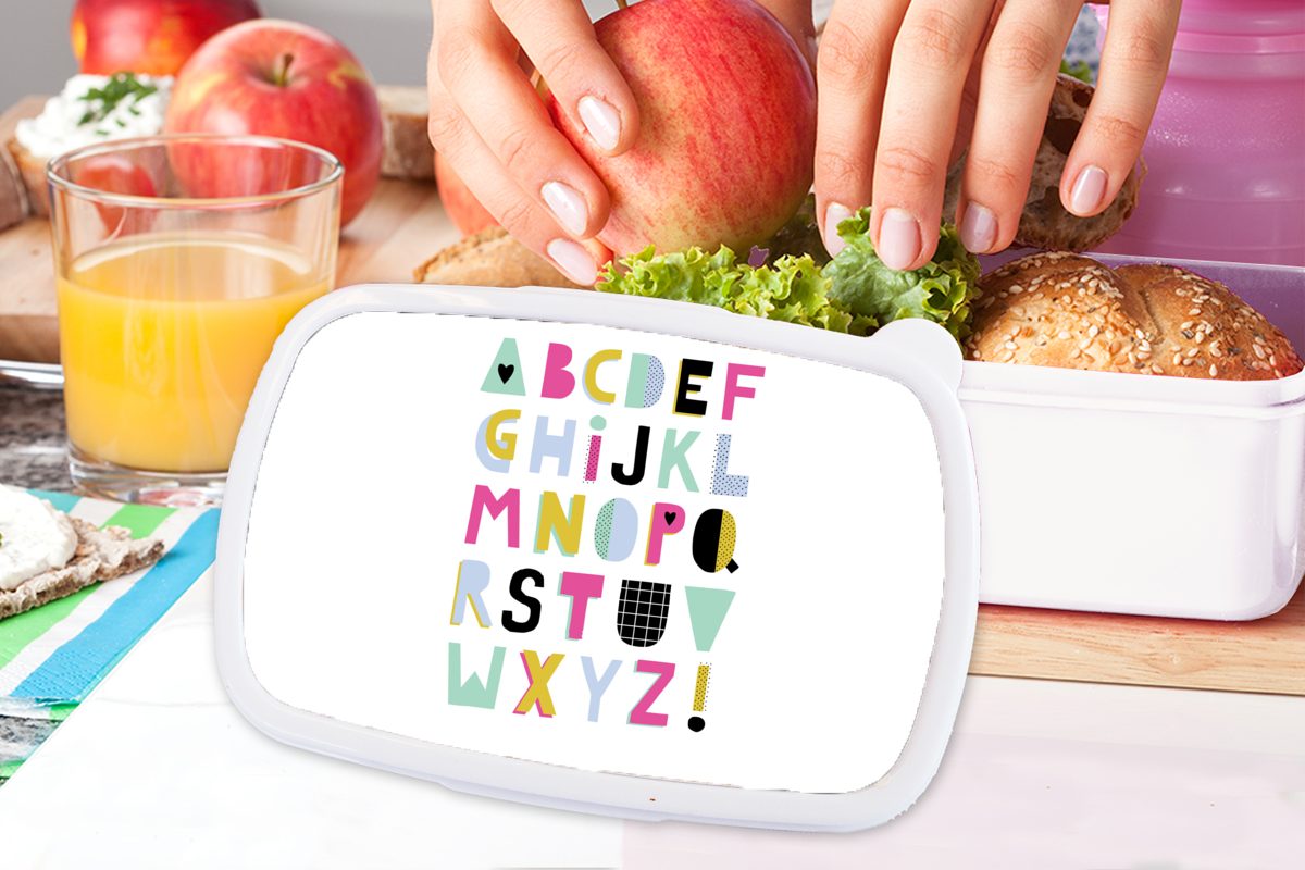 MuchoWow Lunchbox Alphabet - Brotdose, Brotbox für Jungs und für weiß und (2-tlg), - Kinder Blau, Erwachsene, Kunststoff, Gelb Mädchen