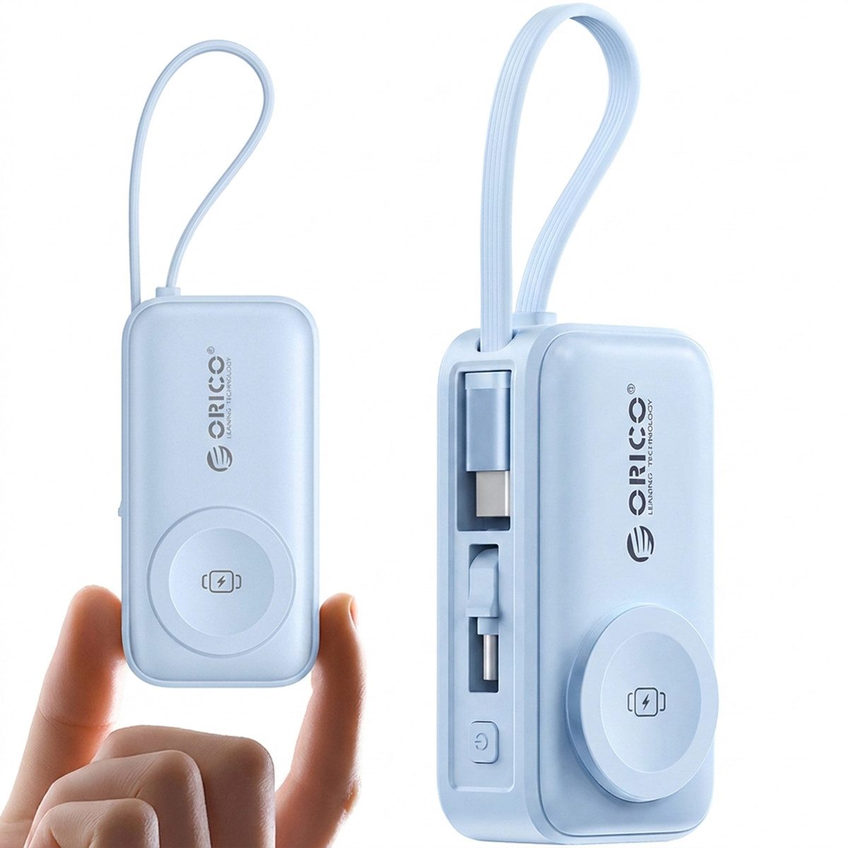 ORICO Mini Powerbank 5000mAh, All-in-One 22,5W USB-C Schnellladung Powerbank ORICO mini Powerbank klappbarer Stecker, integriertes Kabel 5000 mAh, Magnetladung für Apple Watch, unsichtbarer Standfuß, flugtauglich