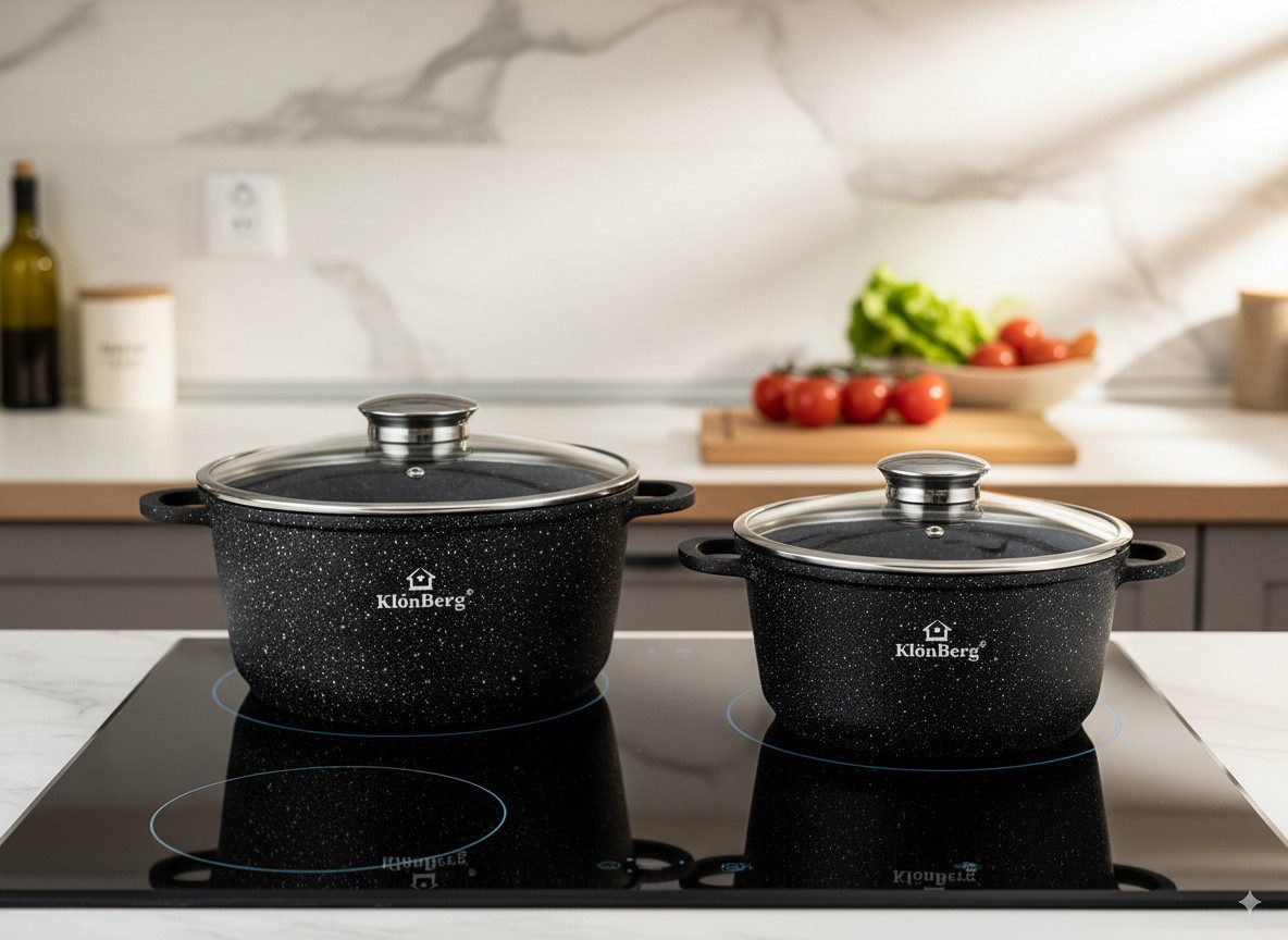 KlönBerg Topf-Set Schöne Töpfe mit Steinbeschichtung in 5 verschiedenen Größen, Aluminiumguss, Keramik, Edelstahl (Passt in jede Küche! (5.6L / 4.5L /3.2L /2.3L – Bild 4 von 5