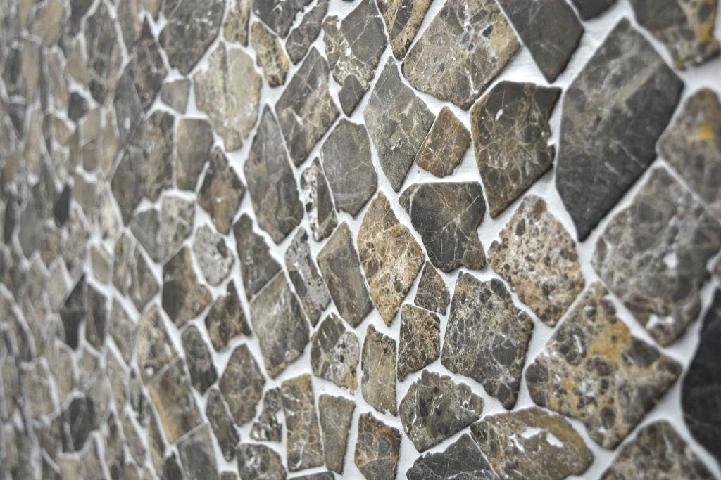 Bodenfliese Mosani Naturstein Marmor beige Bad Bruch Wandfliese Mosaik dunkelbraun Küche
