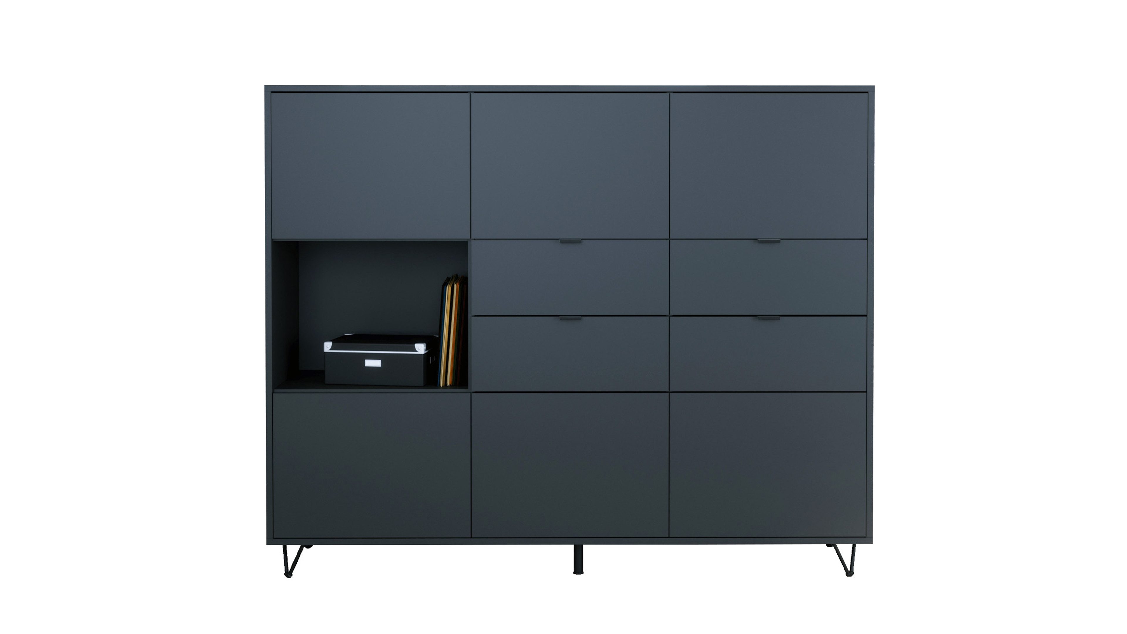 Vladon Highboard Marino (Highboard mit 6 Двери Anthrazit matt, 4 Выдвижные ящики Anthrazit matt, Made in Germany), Korpus Anthrazit matt (152,5 x 125,5 x 37 cm)