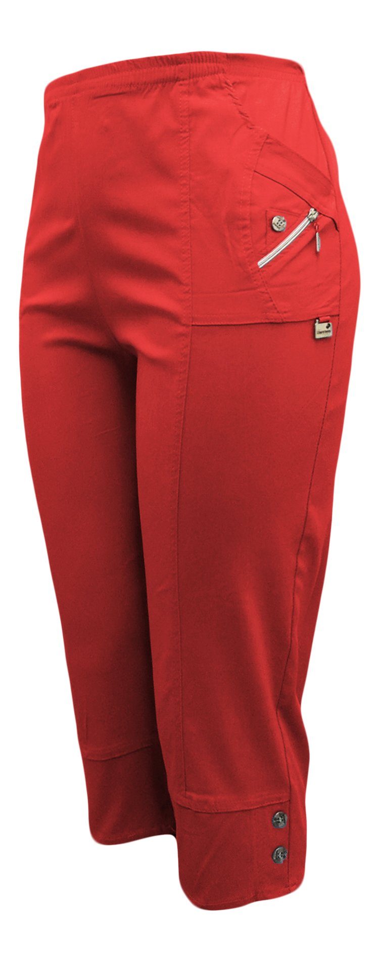 Bund, Basic, elastisch, elastischem auch leicht Damen Damenmode und Größen, mit mit Rot 3/4 lang in Kurze großen Casual, angenehme Stretchgewebe 3/4-Hose Sommerhose Aurela Schlupfhose luftig Classic